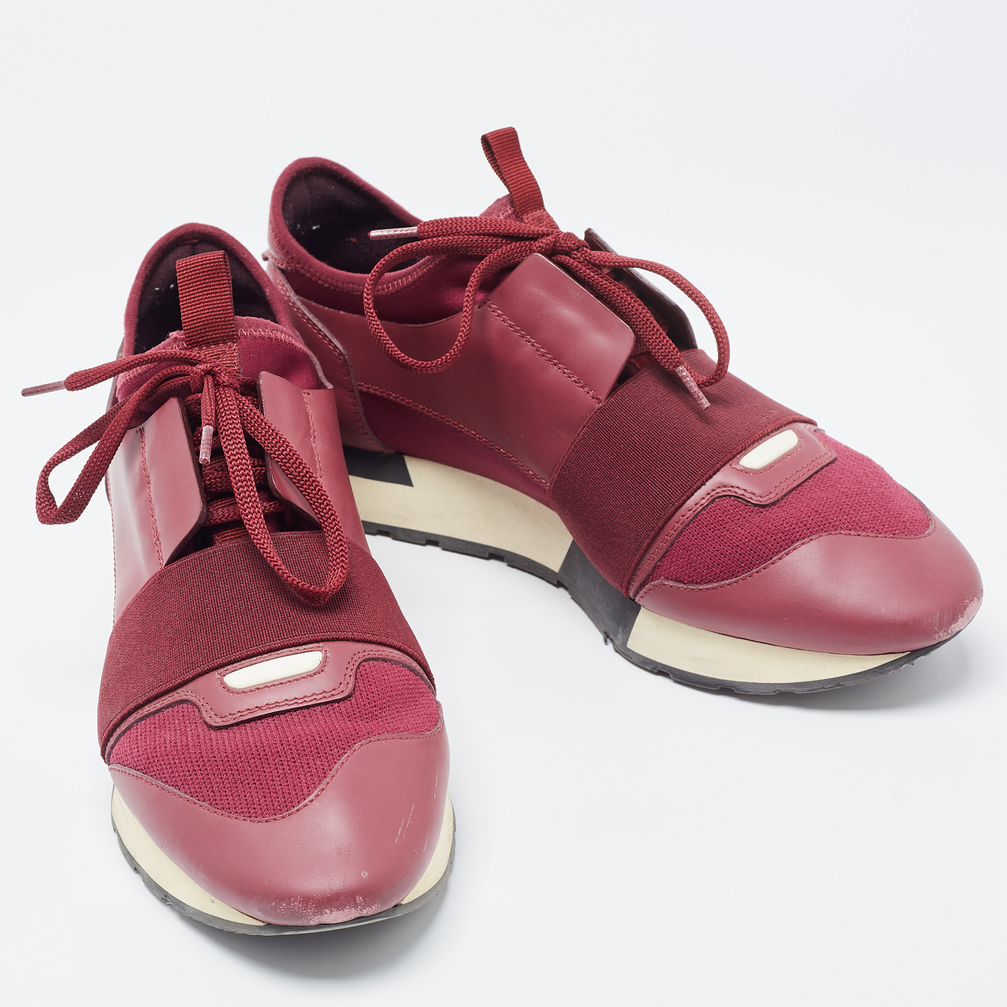 Balenciaga Burgundy Leather And Fabric Race Runner Sneakers Size 39