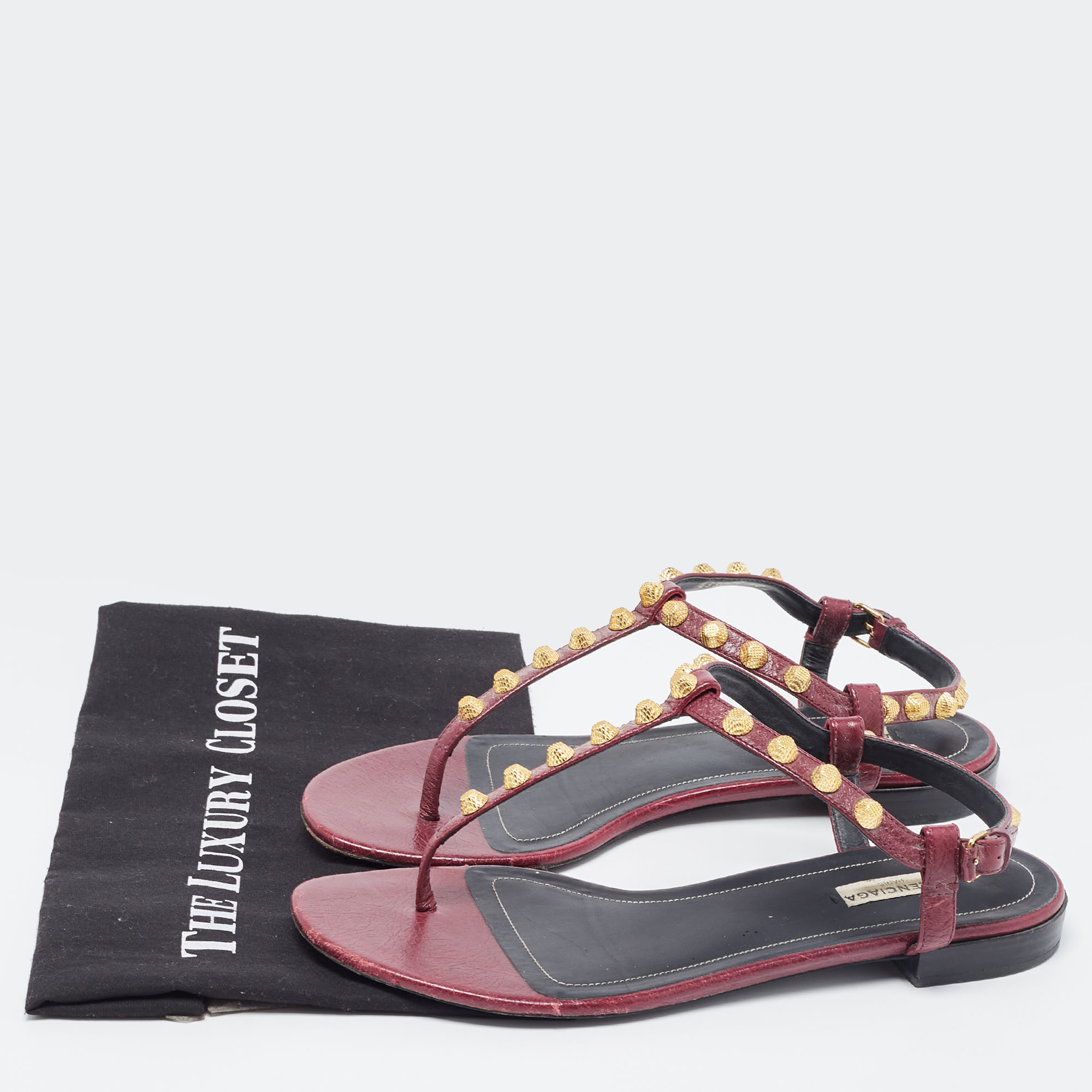 Balenciaga Burgundy Leather Arena Ankle Strap Flats Size 40