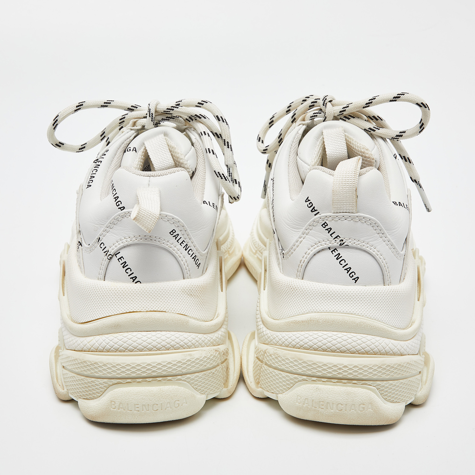 Balenciaga White Leather All-Over Logo Triple S Sneaker Size 37