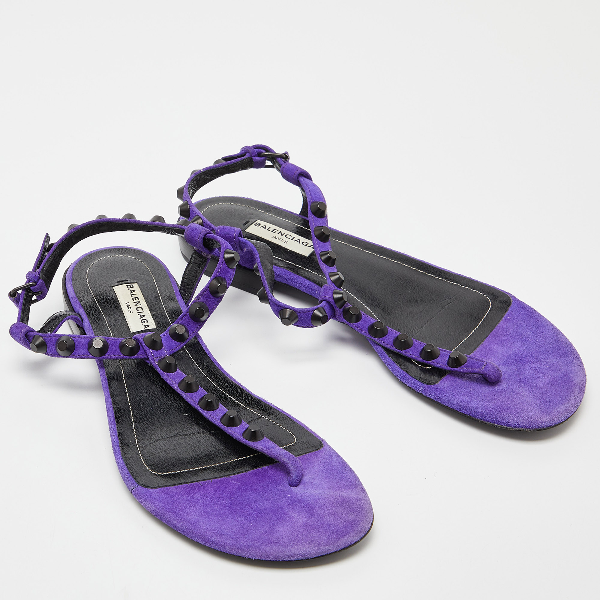 Balenciaga Purple Suede Arena Studded Thong Sandals Size 38.5
