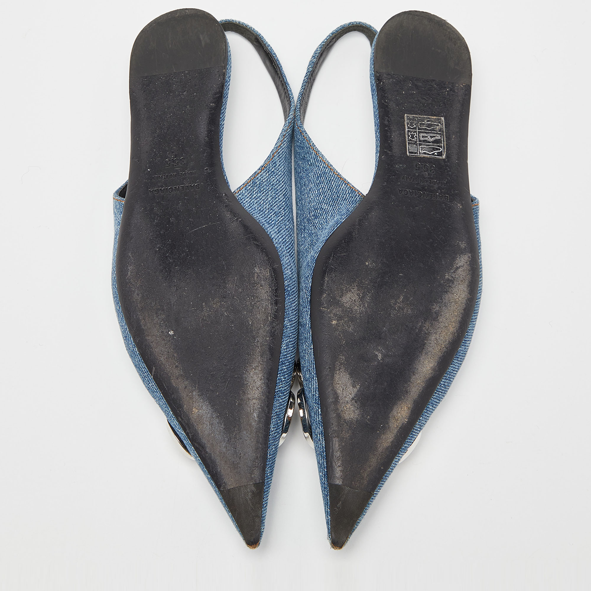Balenciaga Blue Denim BB Knife Slingback Flat Sandals Size 35.5