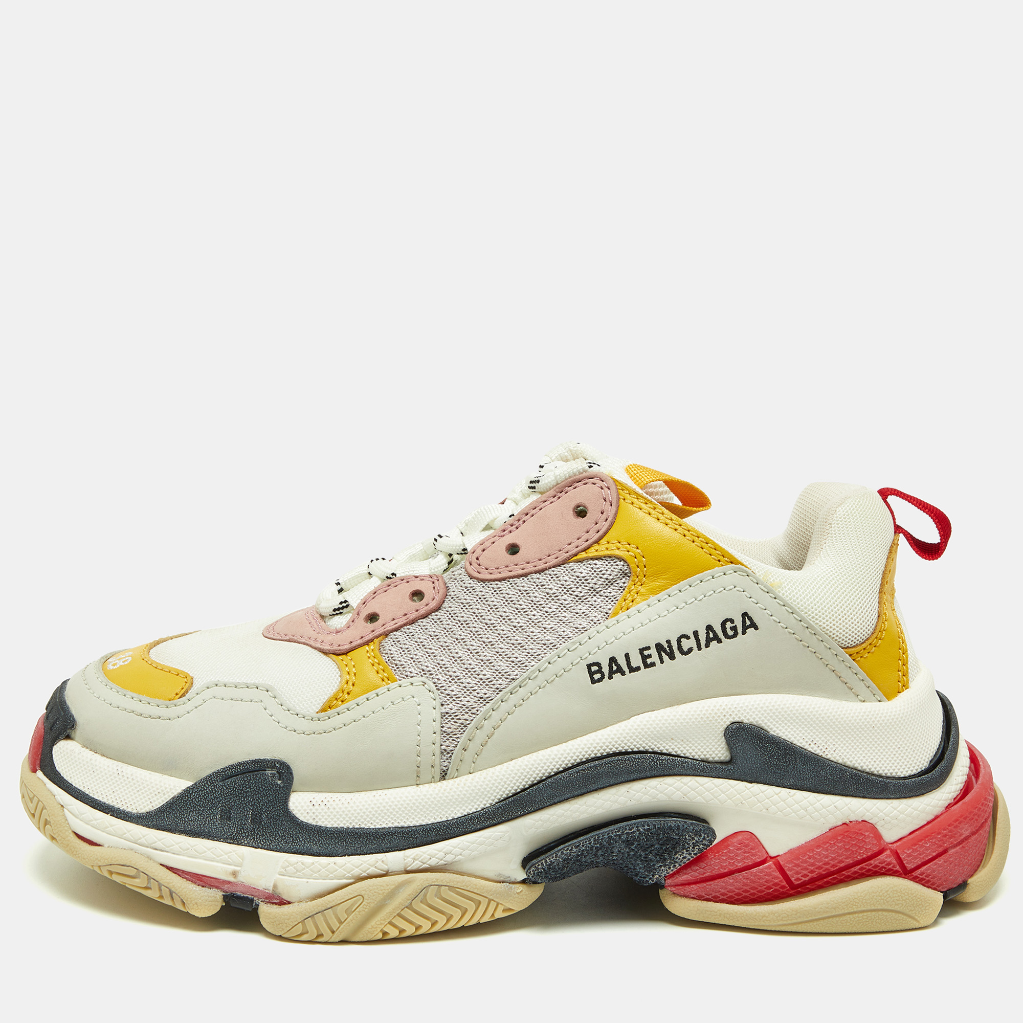 Balenciaga Multicolor Leather And Mesh Triple S Sneakers Size 38