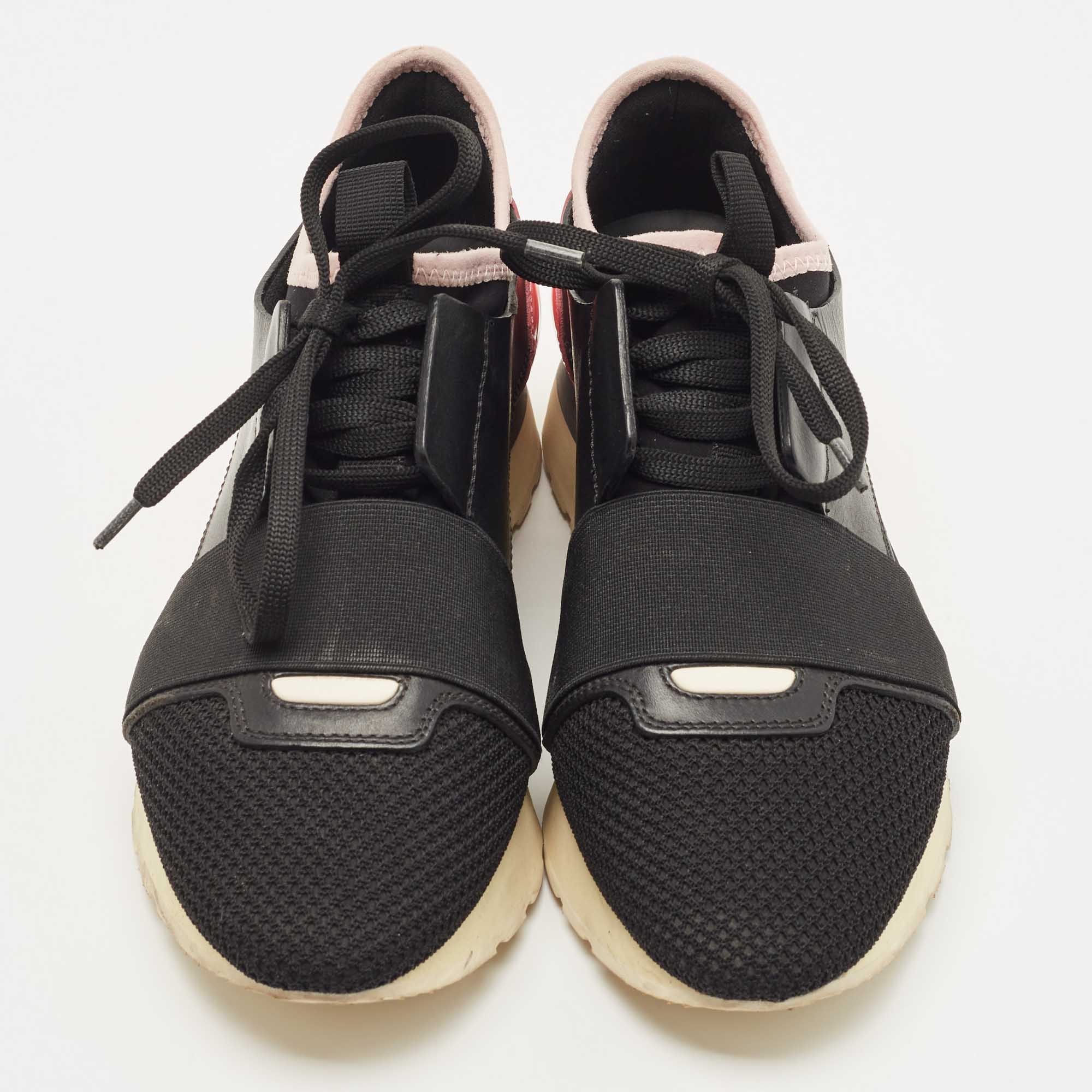 Balenciaga Black/Pink Leather And Mesh Race Runner Sneakers Size 36