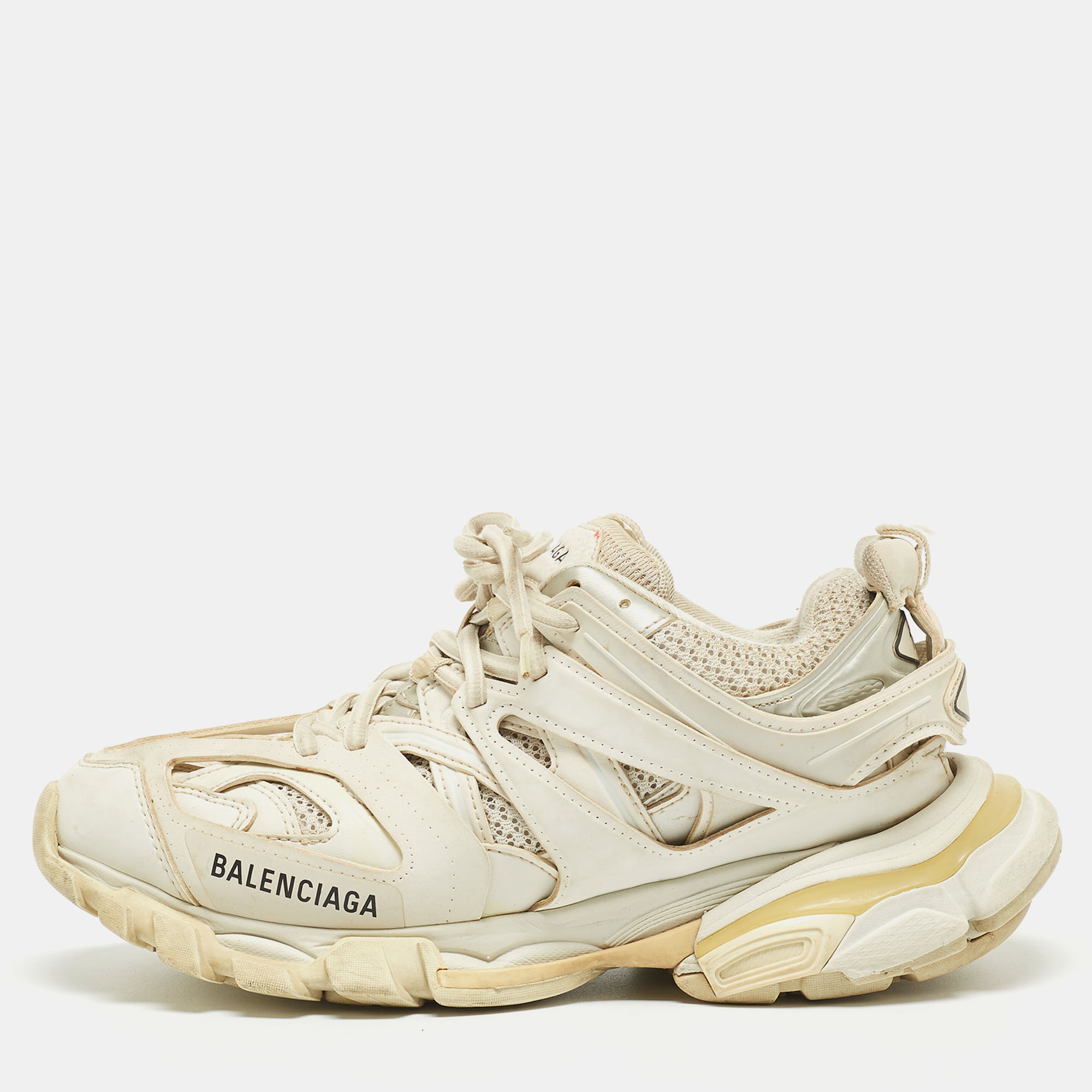 Balenciaga White Mesh And Leather Track Sneakers Size 38