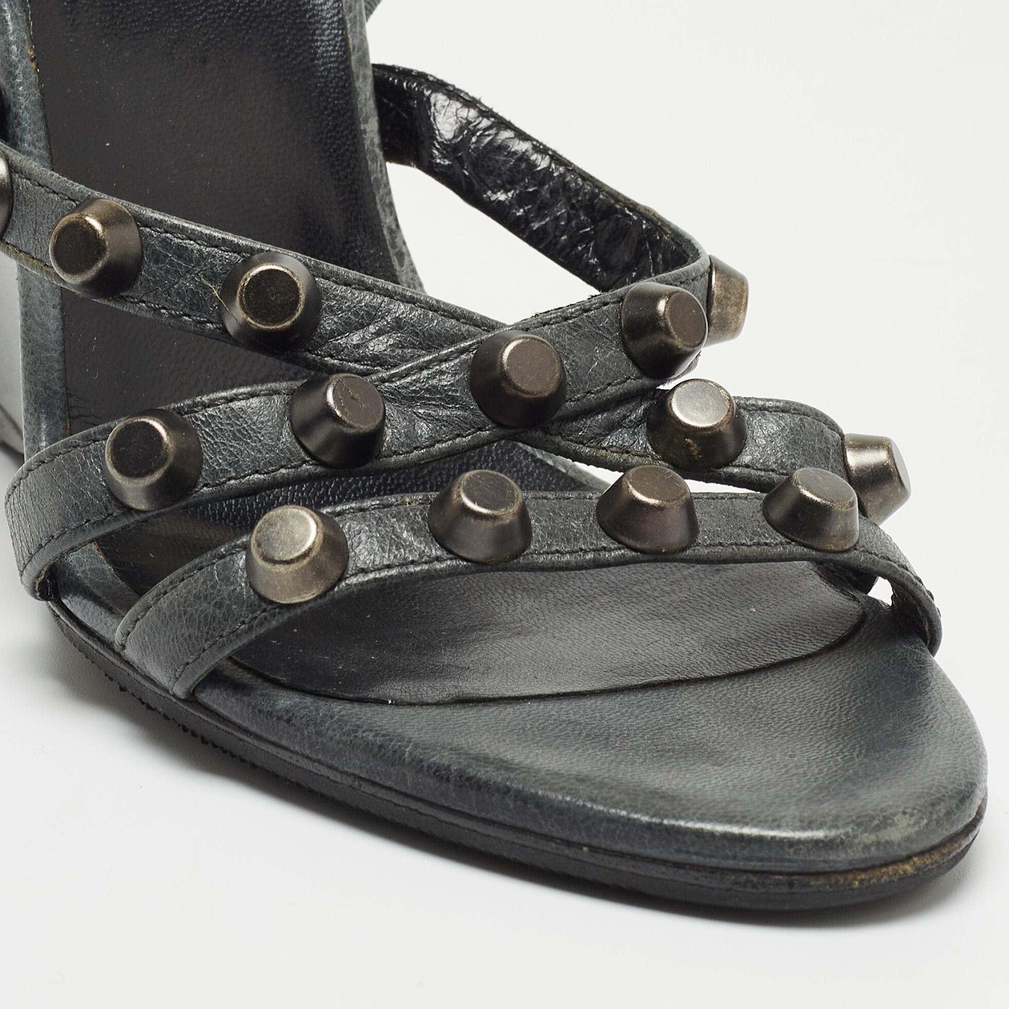 Balenciaga Grey Leather Studded Wedge Slingback Sandals Size 39