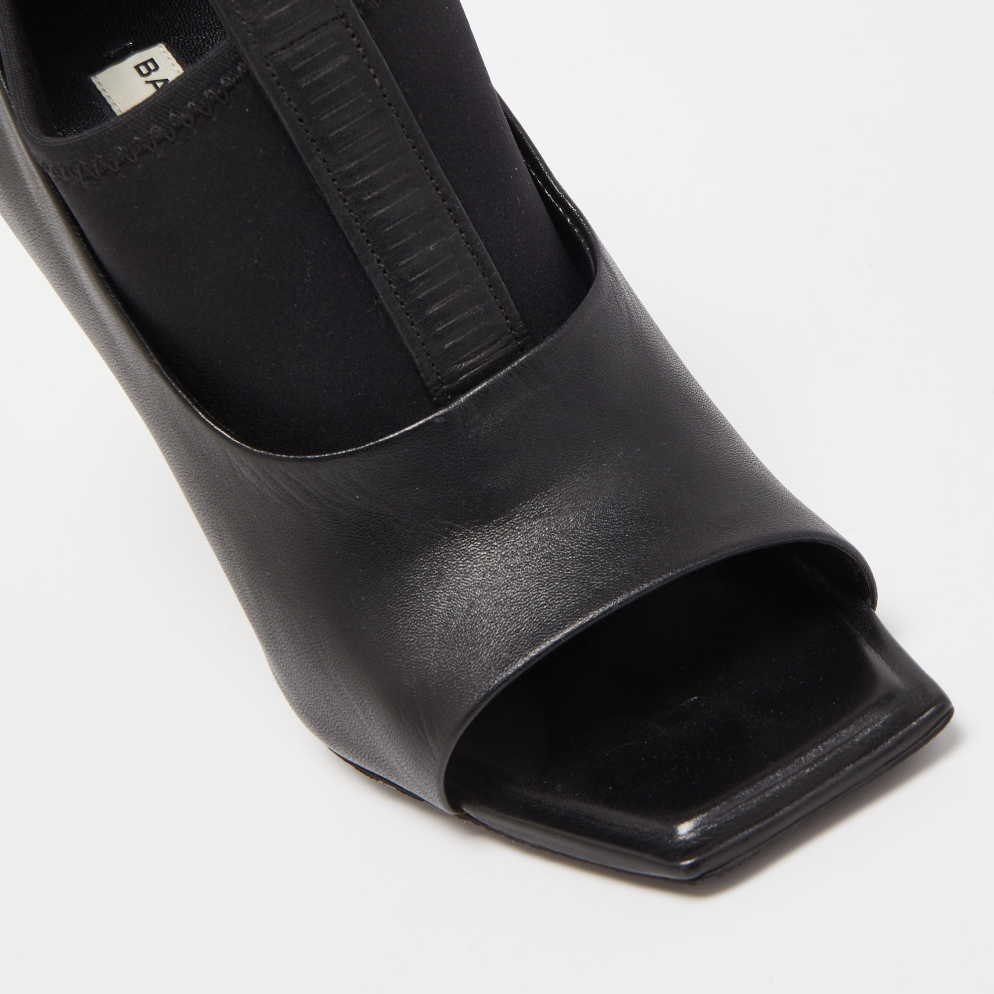 Balenciaga Black Leather Wedge Open Toe Pumps Size 36.5
