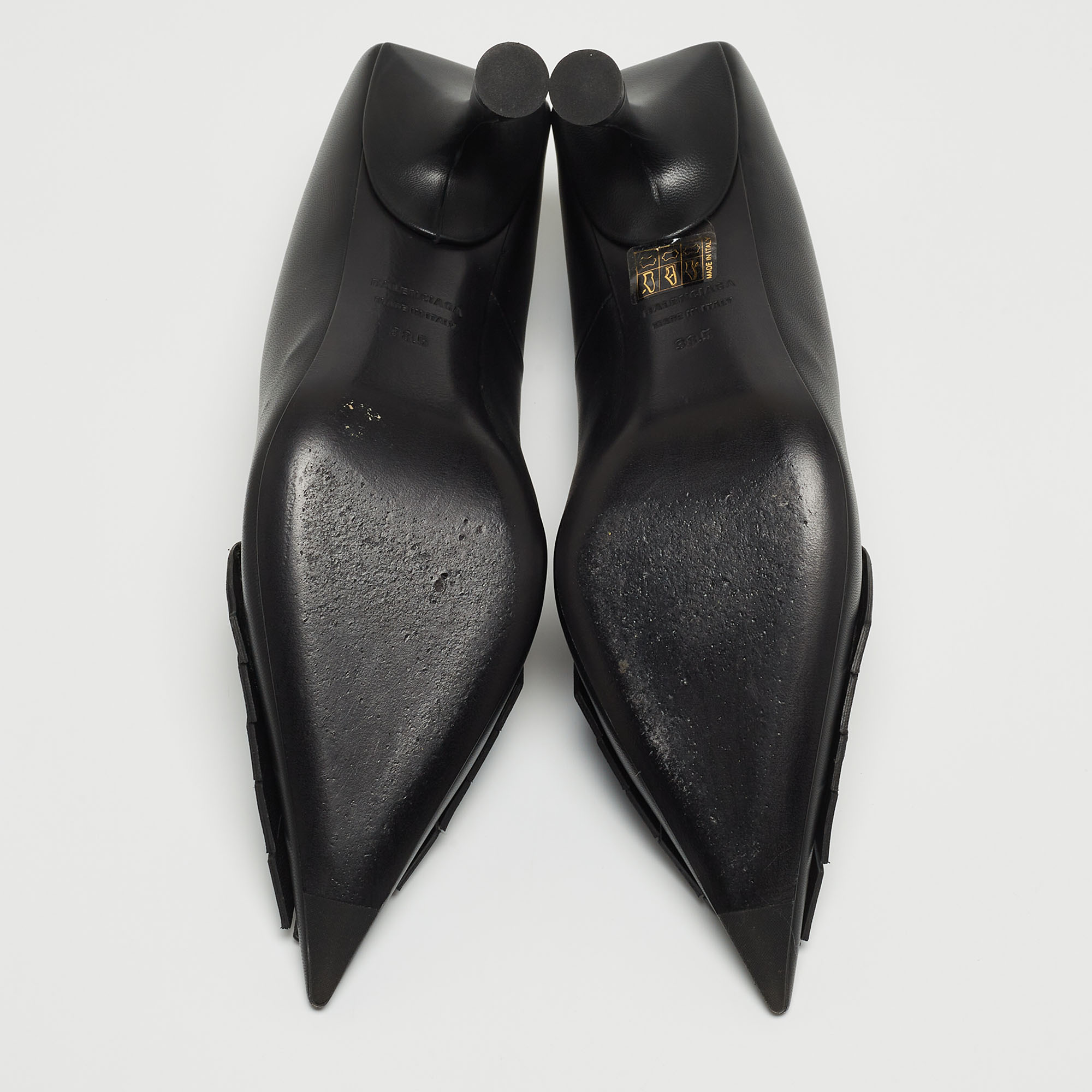 Balenciaga Black Leather Knife Fringe Detail Pointed Toe Pumps Size 38.5