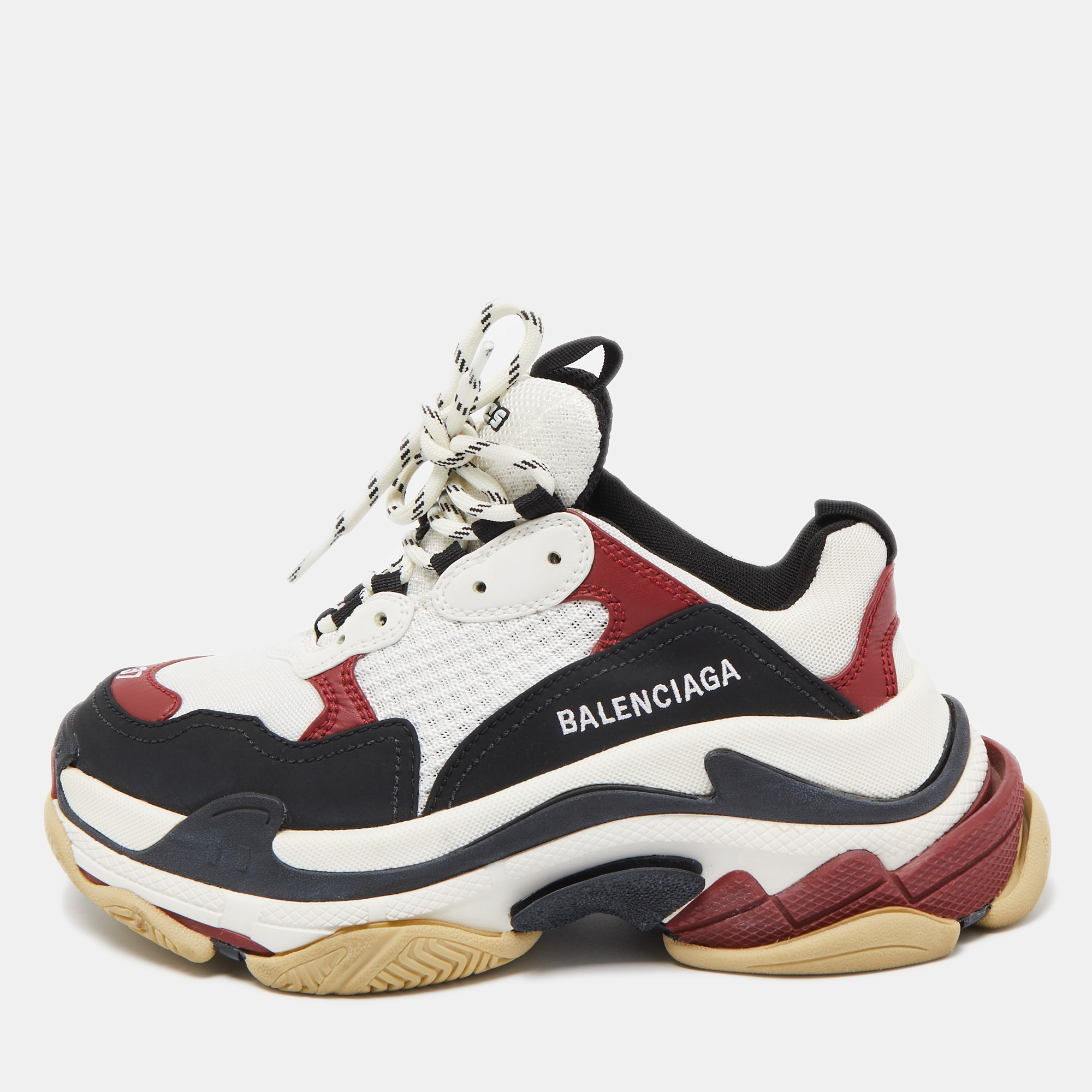Balenciaga Tricolor Nubuck Leather And Mesh Triple S Low Top Sneakers Size 37