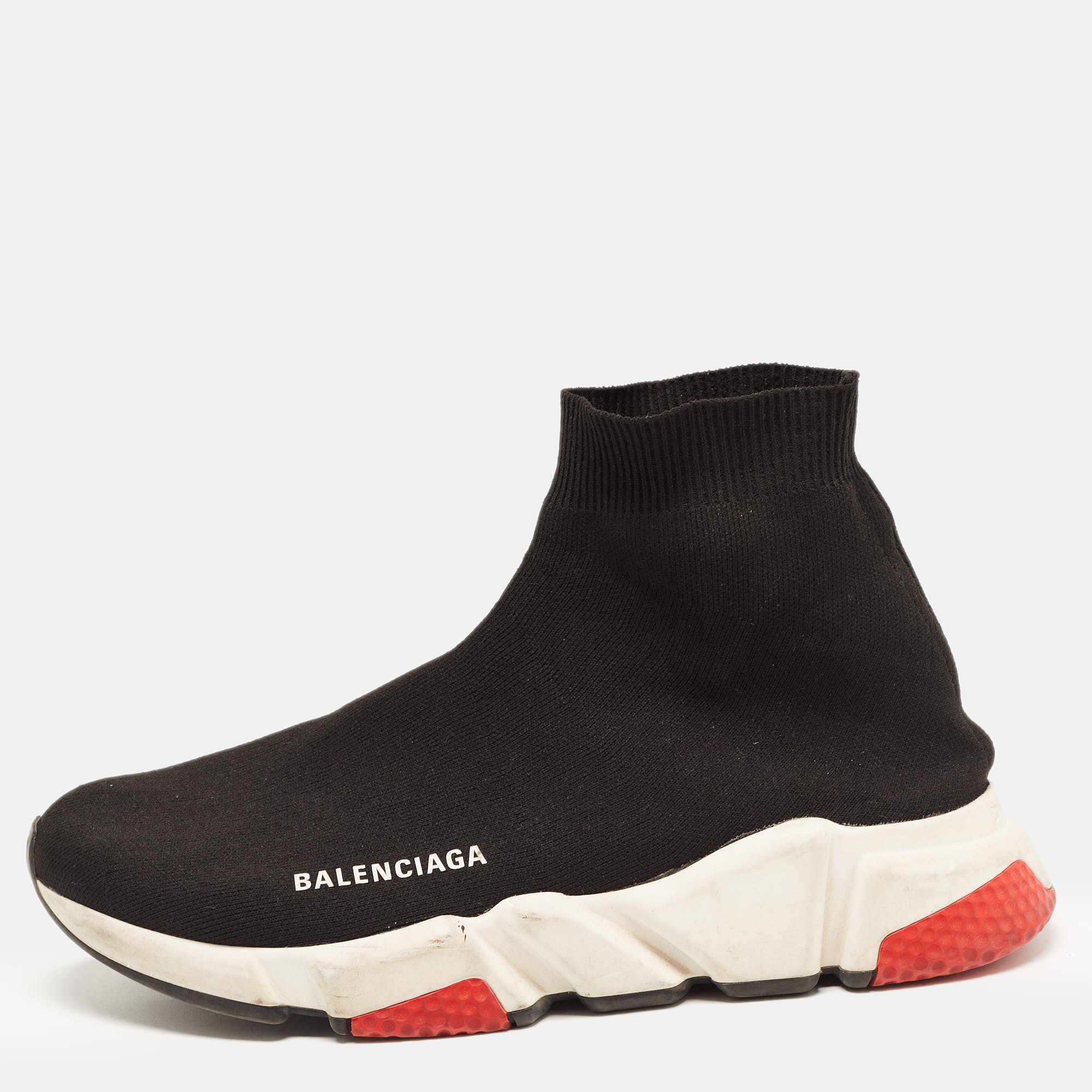 Balenciaga Black Knit Fabric Speed Trainer High Top Sneakers Size 39
