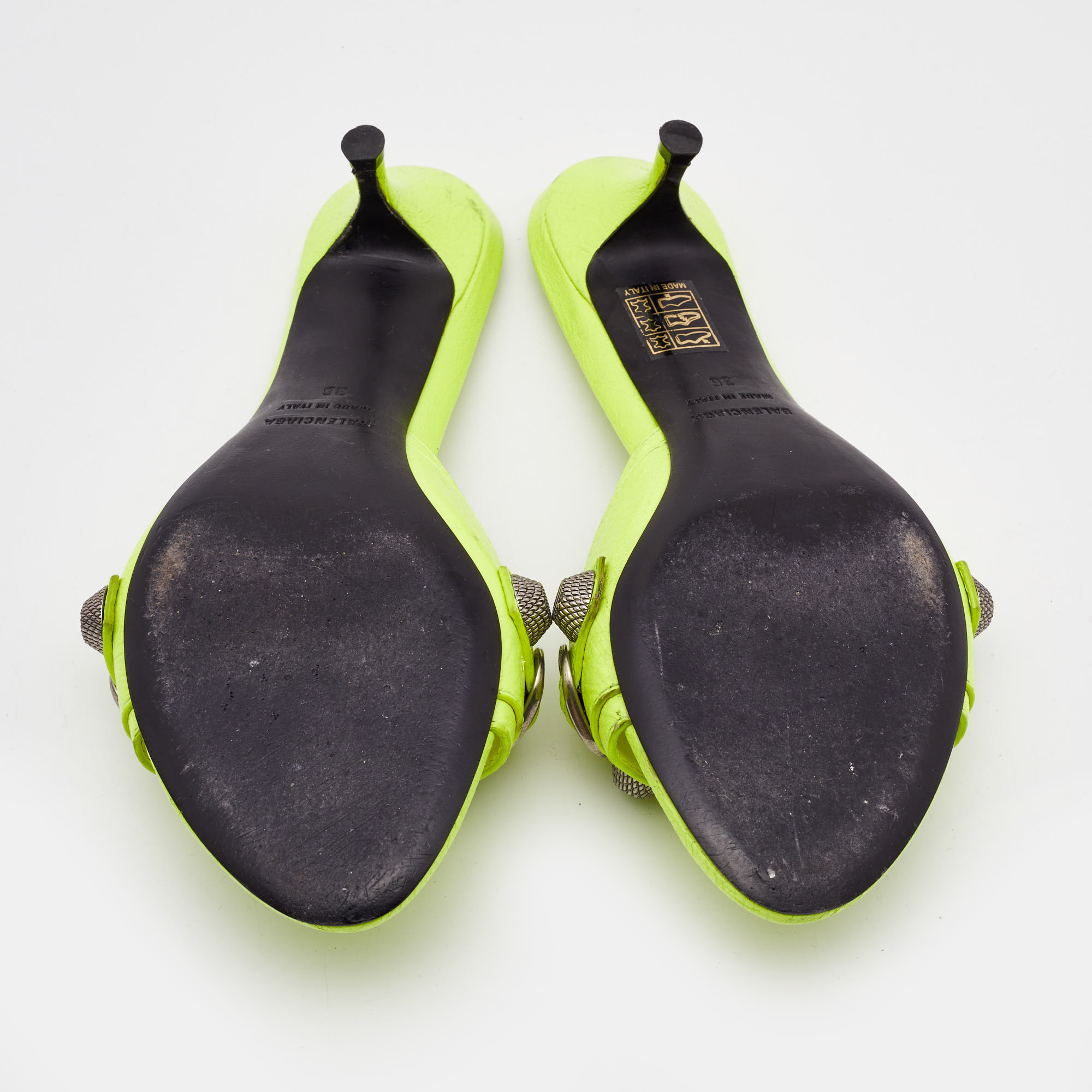 Balenciaga Neon Yellow Leather Le Cagole Slide Sandals Size 36