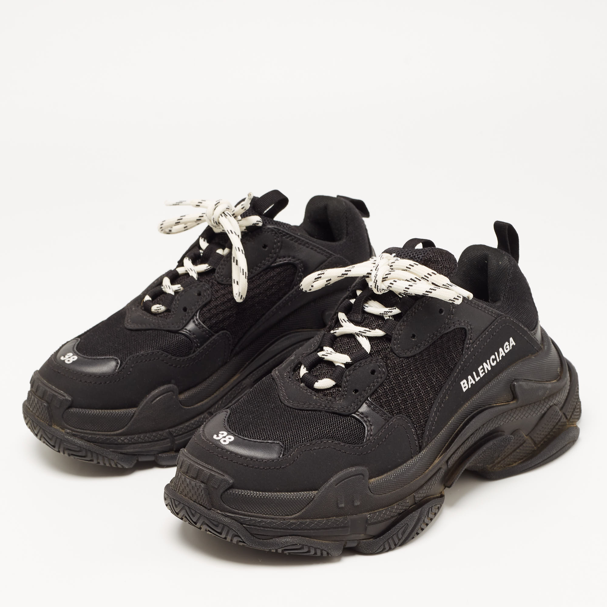 

Balenciaga Black Mesh and Nubuck Triple S Sneakers Size