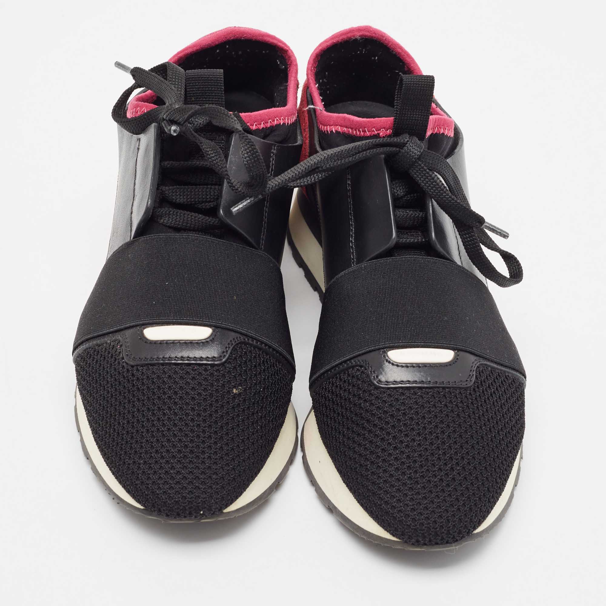 Balenciaga Black/Pink Mesh And Suede Race Runner Sneakers Size 37