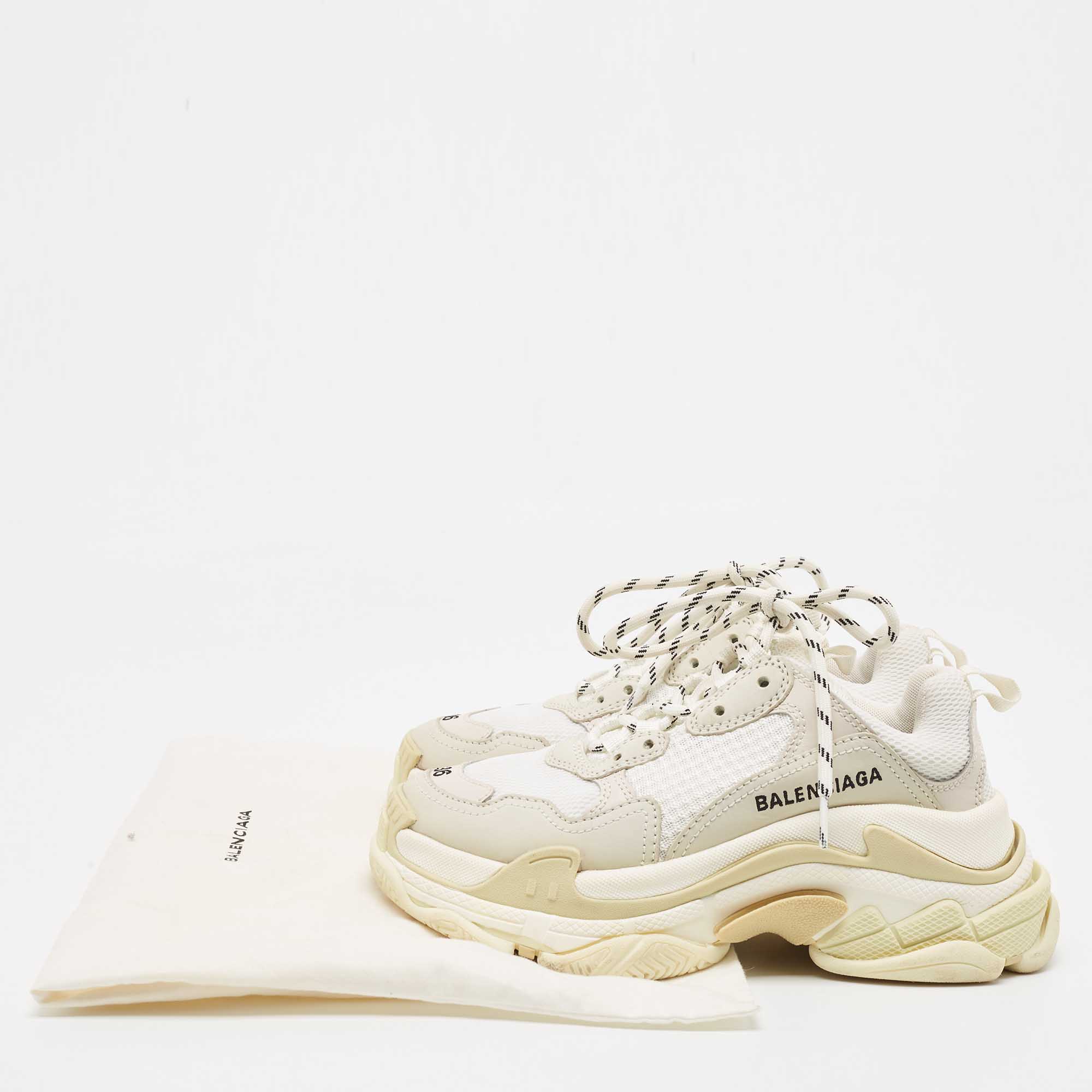 Balenciaga White/Grey Nubuck And Fabric Triple S Sneakers Size 36