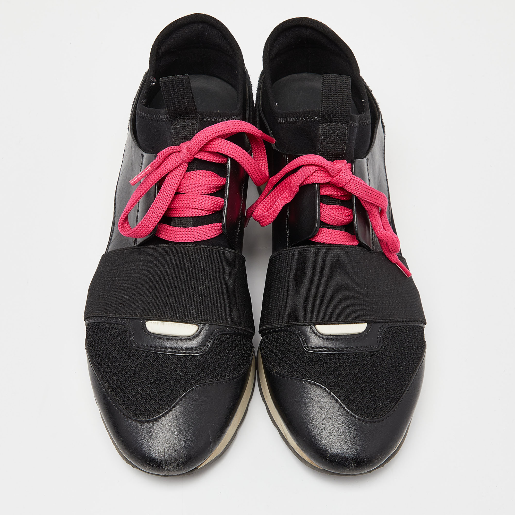 Balenciaga Black/Pink Leather,Suede And Mesh Race Runner Sneakers Size 37