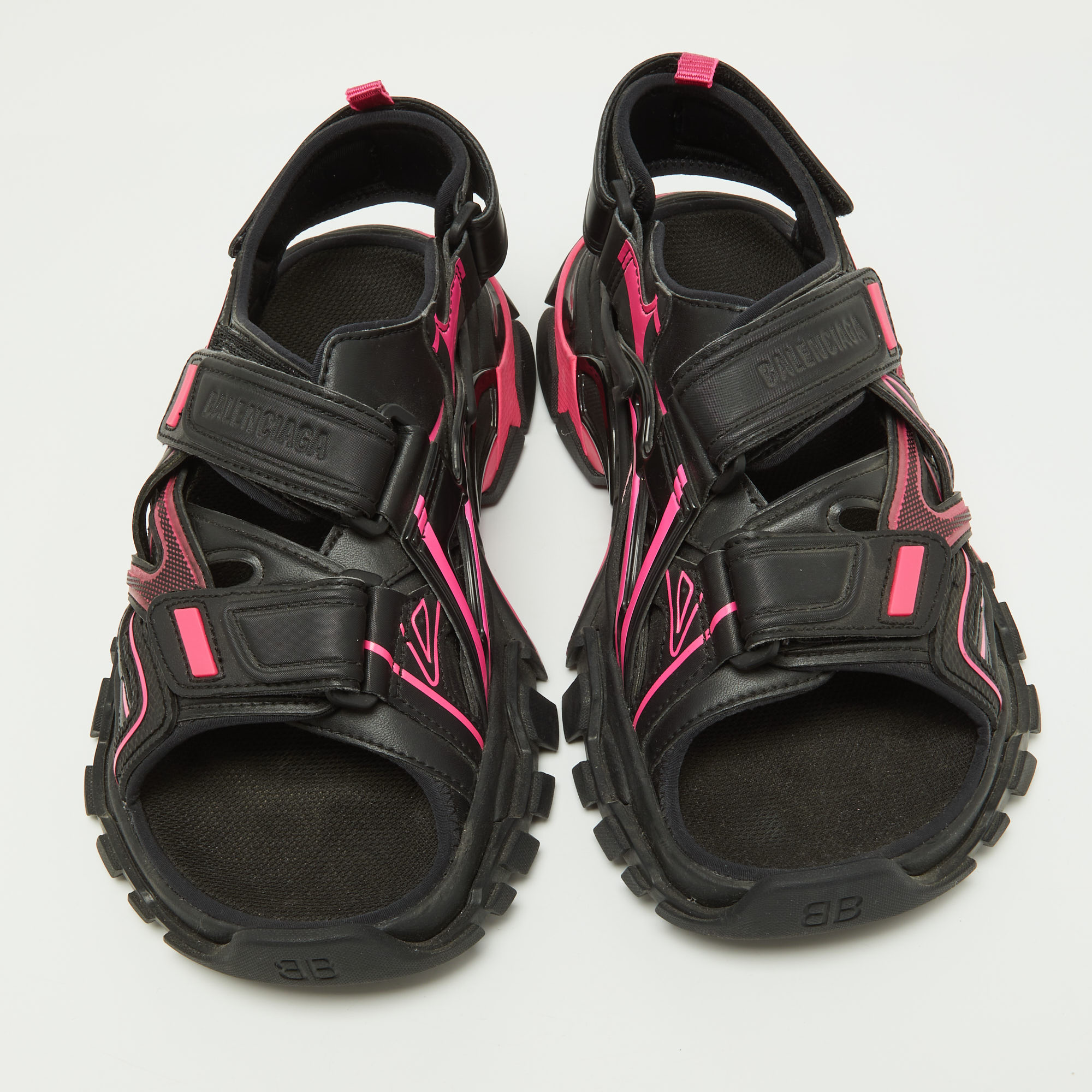 Balenciaga Black/Pink Leather Track Sandals Size 37