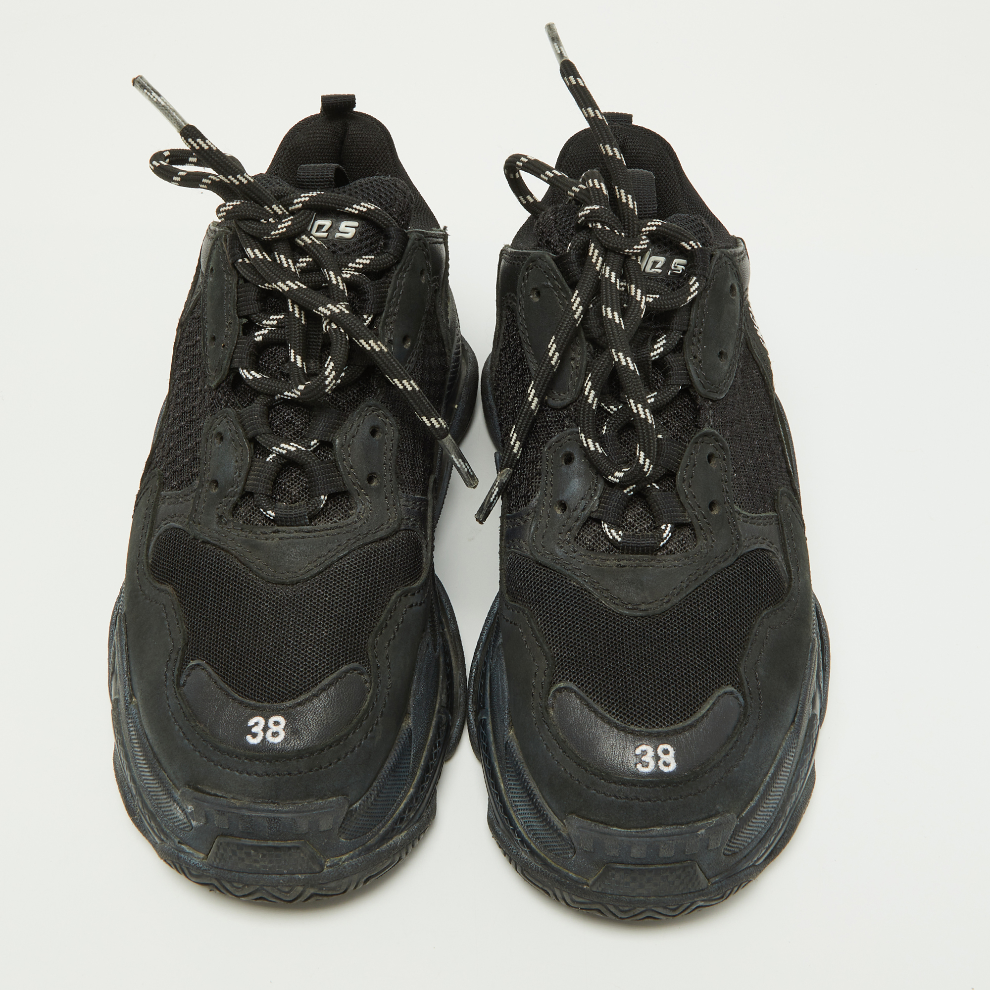 Balenciaga Black Mesh,Nubuck And Nubuck Triple S Sneakers Size 38