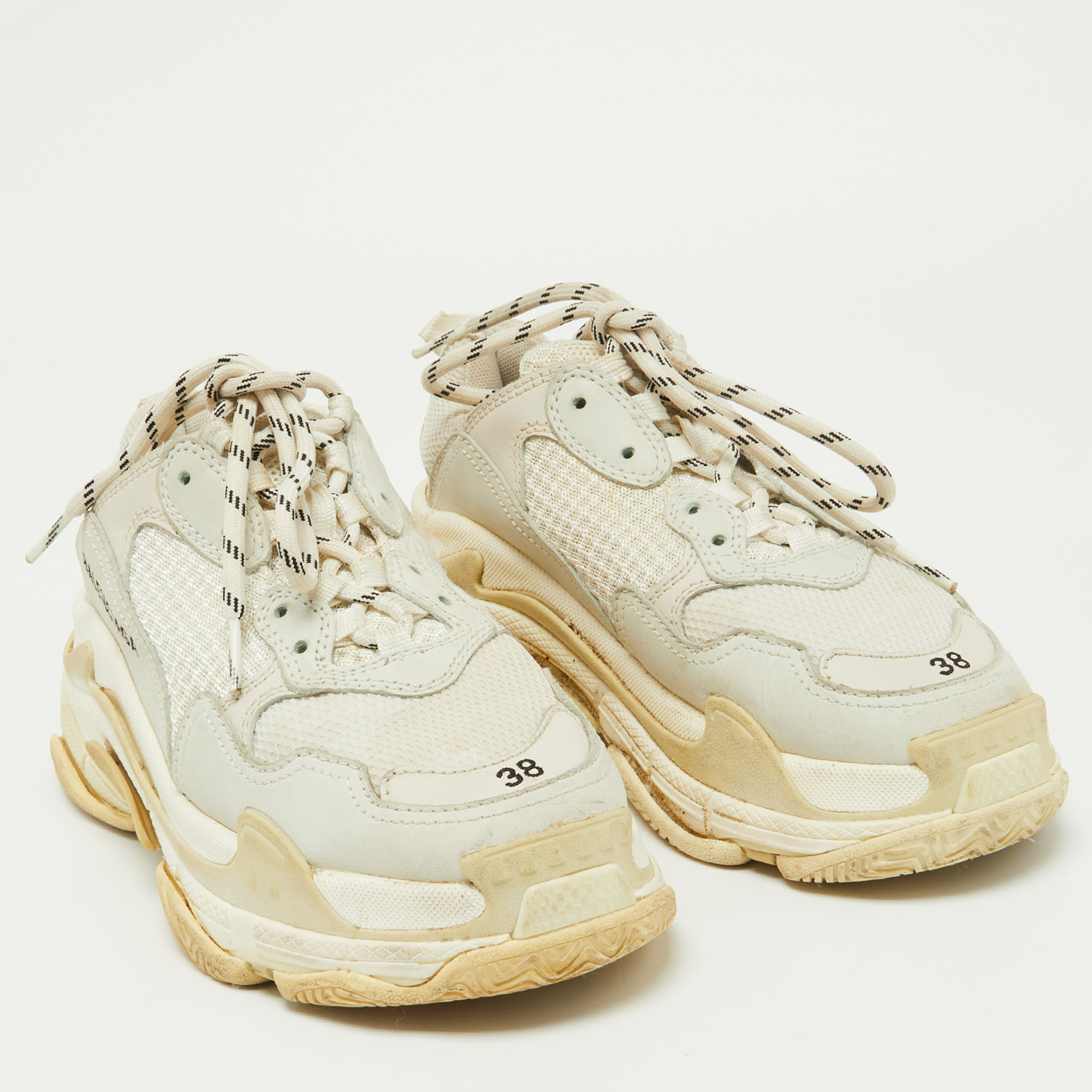 Balenciaga Off White Leather And Mesh Triple S Clear Sneakers Size 38
