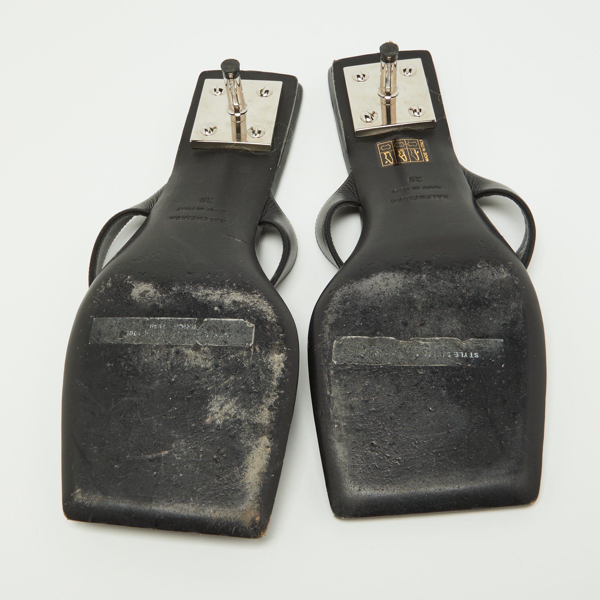 Balenciaga Black Leather Thong Slide Sandals Size 39