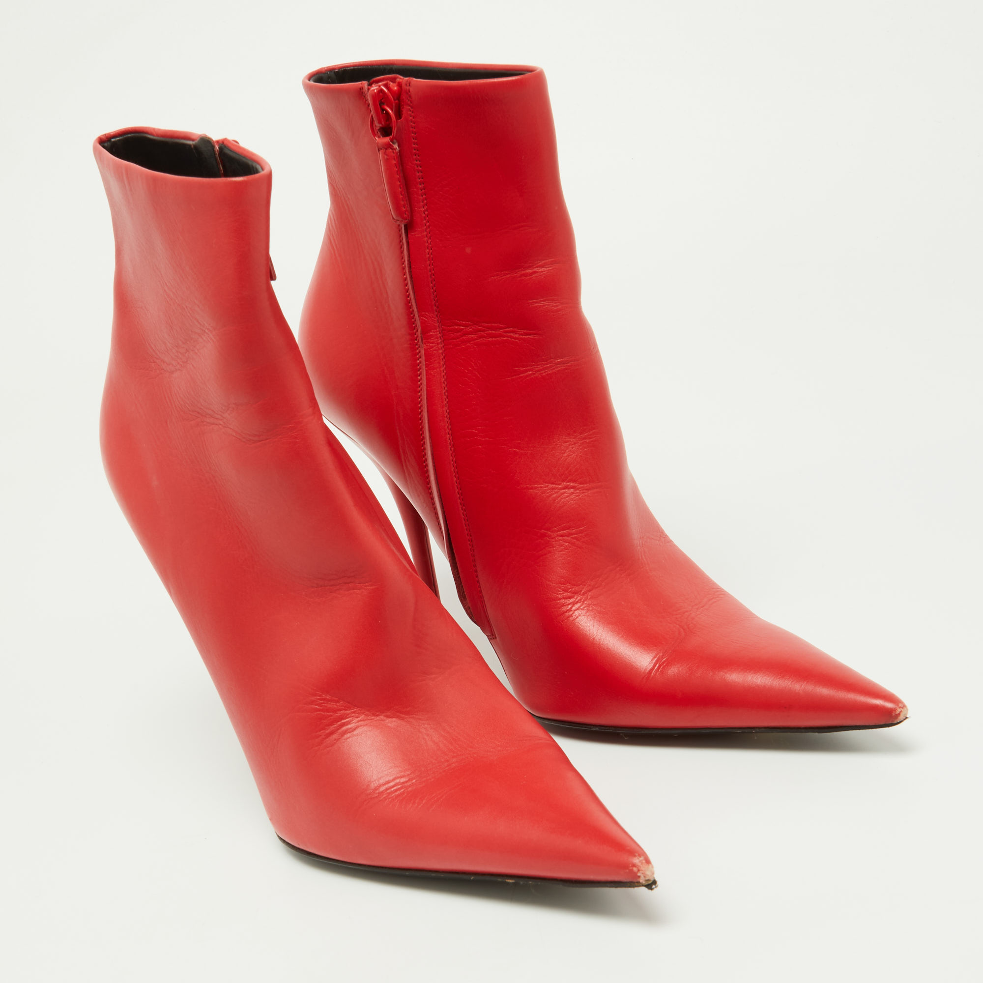 Balenciaga Red Leather Knife Ankle Booties Size 38.5
