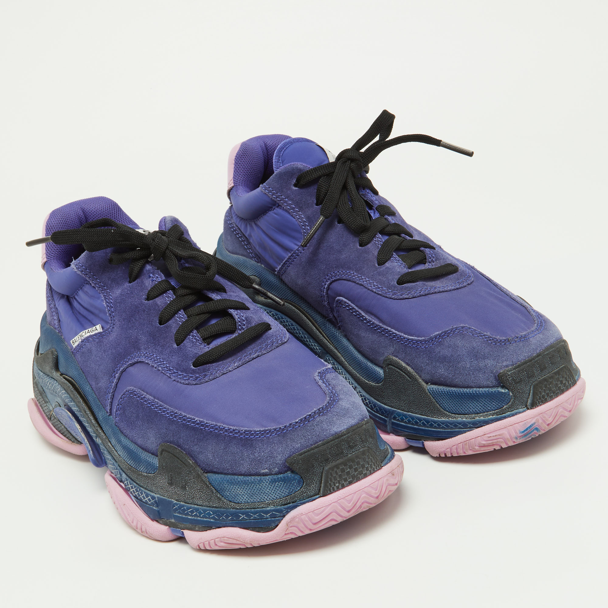 Balenciaga Purple/Pink Nylon And Leather Triple S Sneakers Size 39