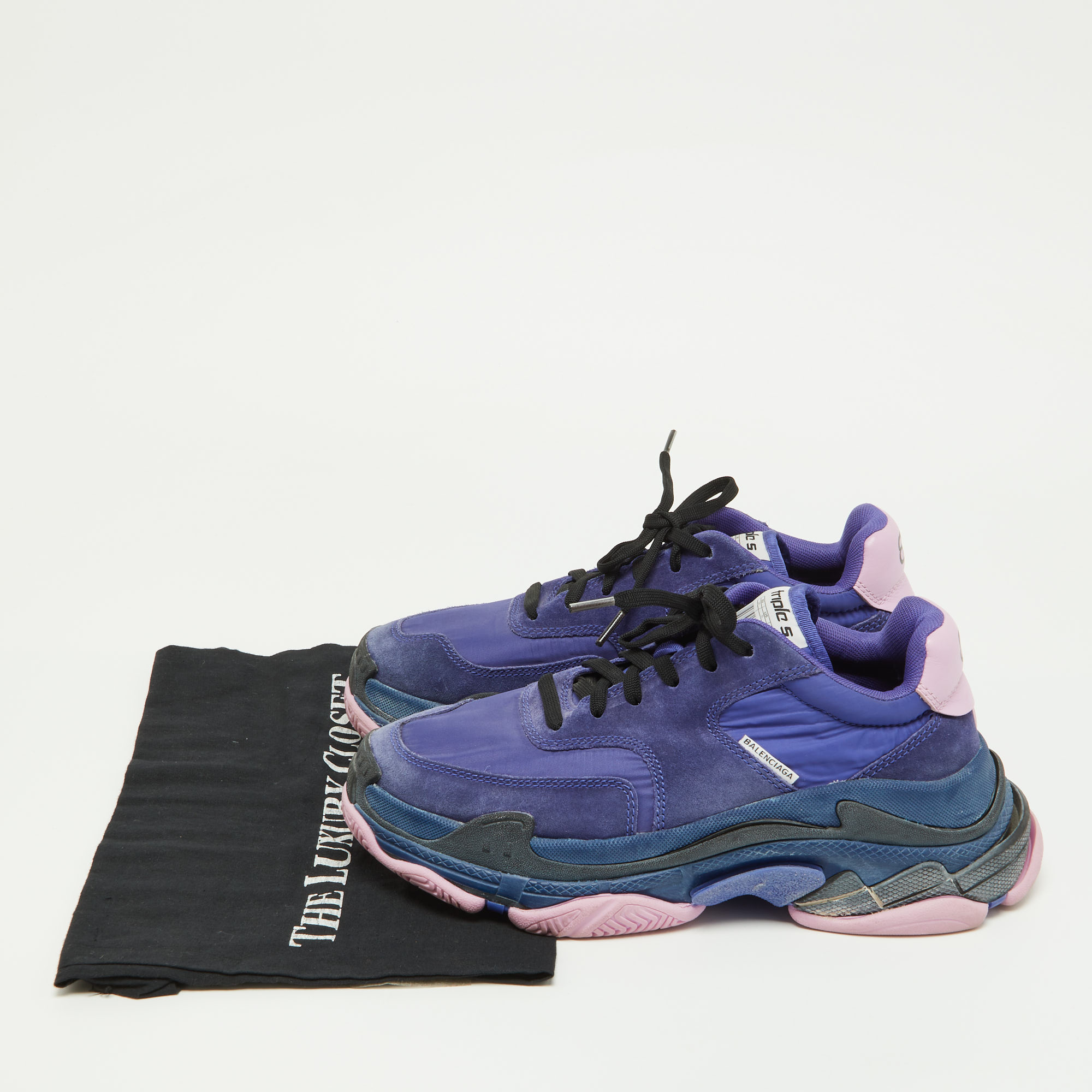 Balenciaga Purple/Pink Nylon And Leather Triple S Sneakers Size 39