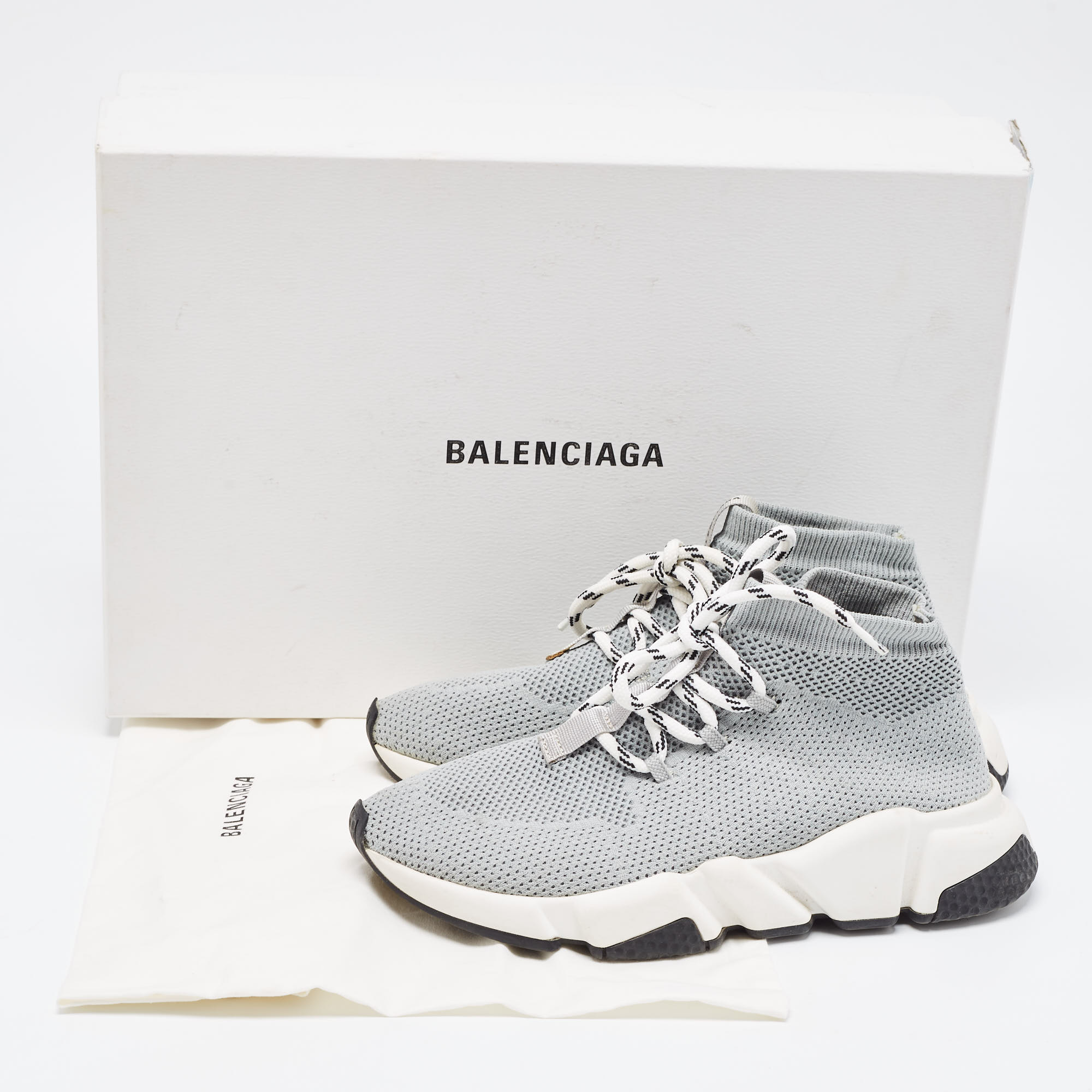 Balenciaga Grey Knit Speed Trainer High Top Sneakers Size 36