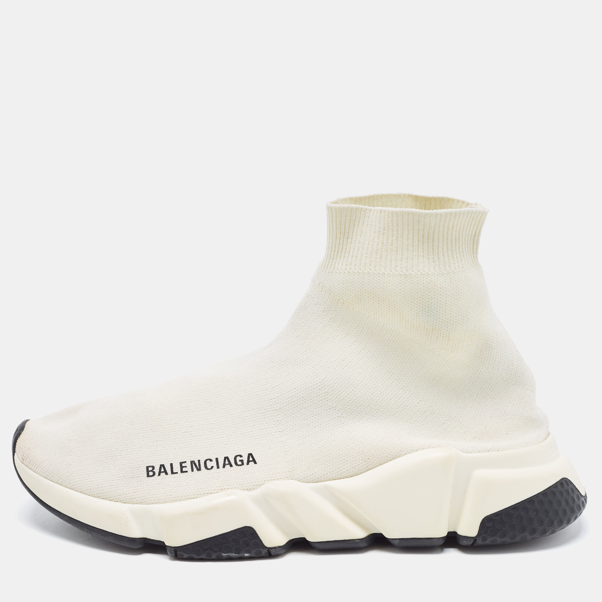Balenciaga White Knit Fabric Speed High Top  Sneakers Size 38