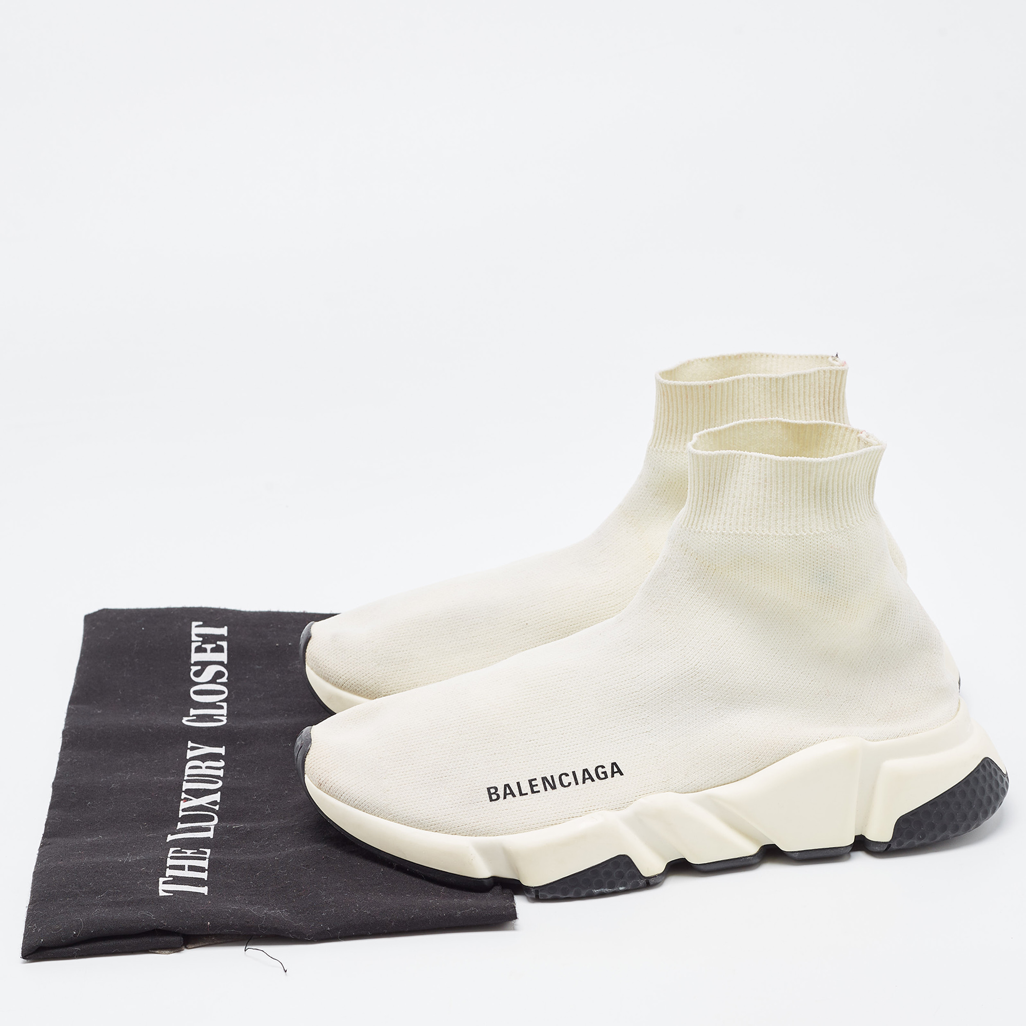 Balenciaga White Knit Fabric Speed High Top  Sneakers Size 38