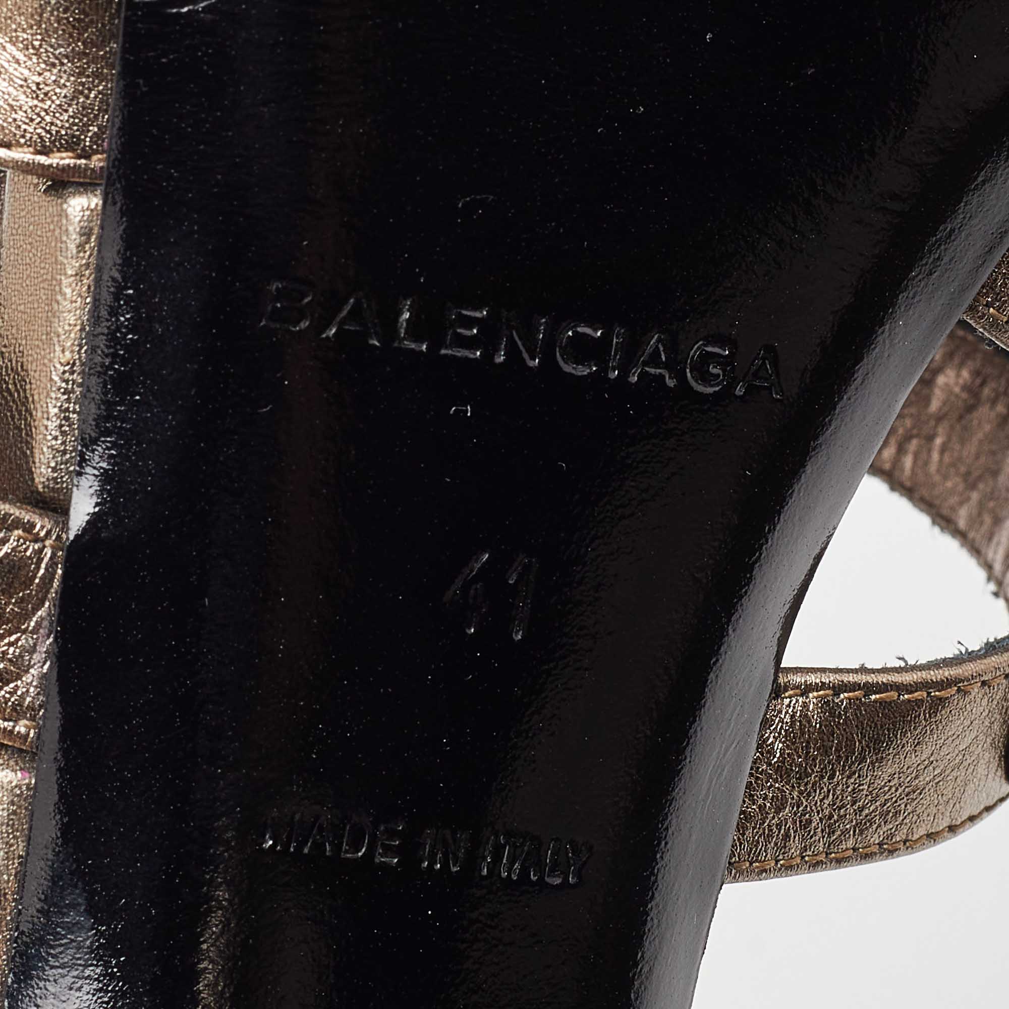 Balenciaga Metallic Leather Arena Studded Gladiator Block Heel Sandals Size 41