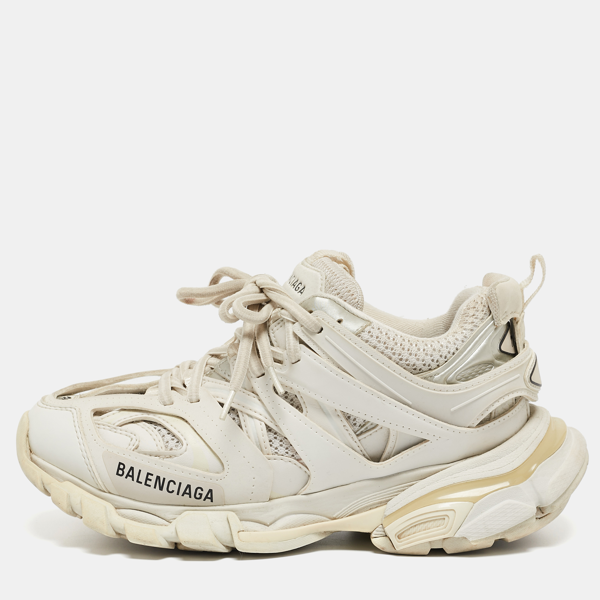 Balenciaga White Mesh And Leather Track Sneakers Size 36