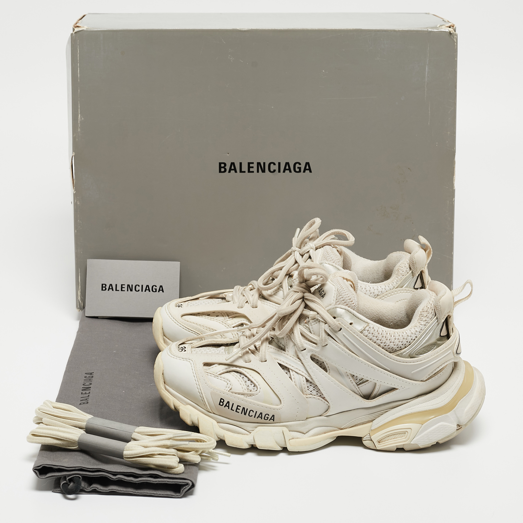 Balenciaga White Mesh And Leather Track Sneakers Size 36