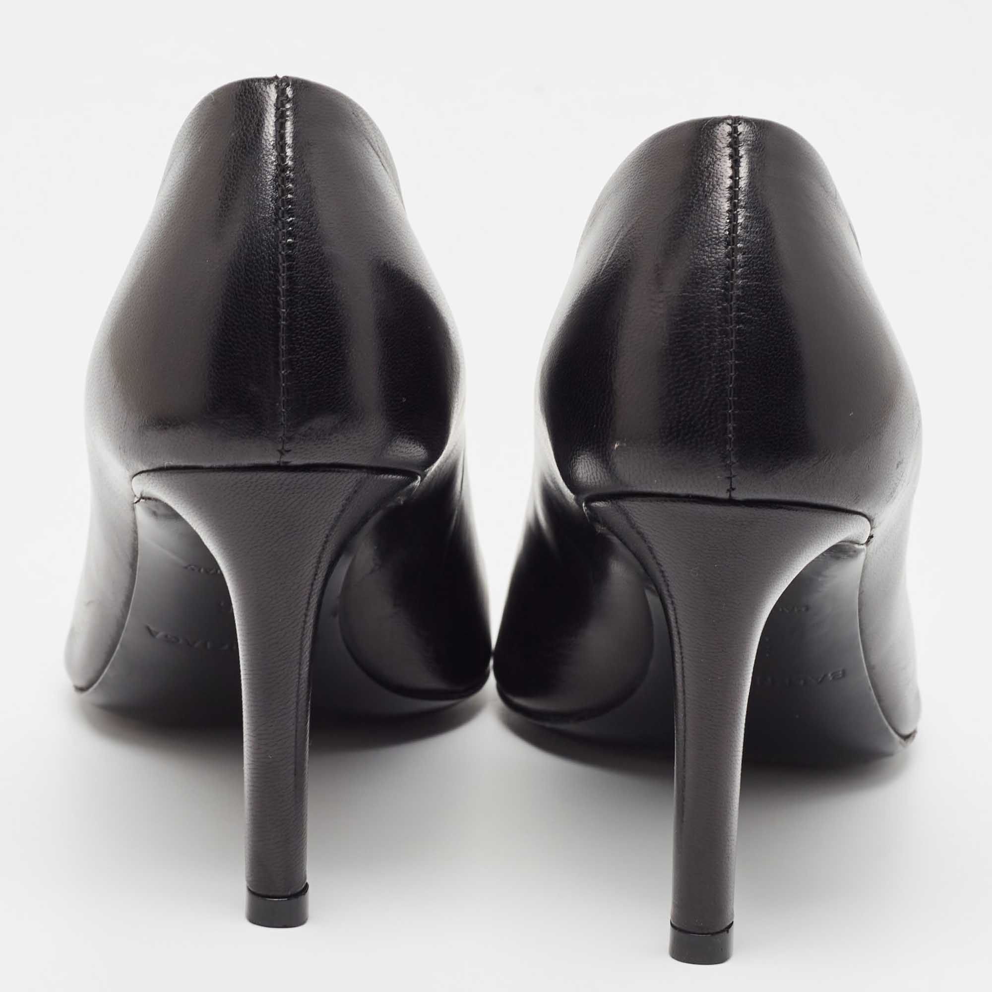 Balenciaga Black Leather V Neck Open Toe Pumps Size 36
