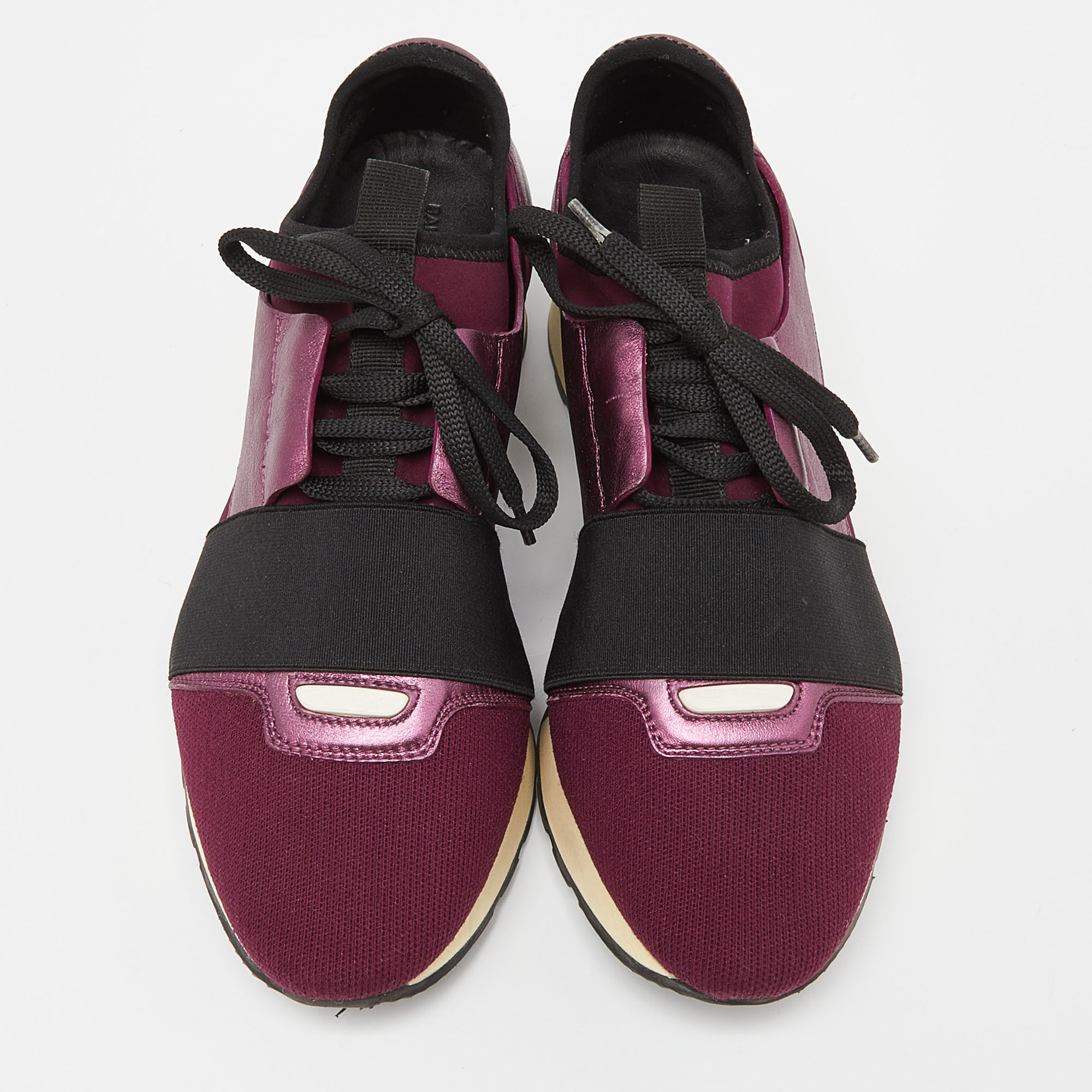 Balenciaga Purple Leather And Neoprene Race Runner Sneakers Size 38