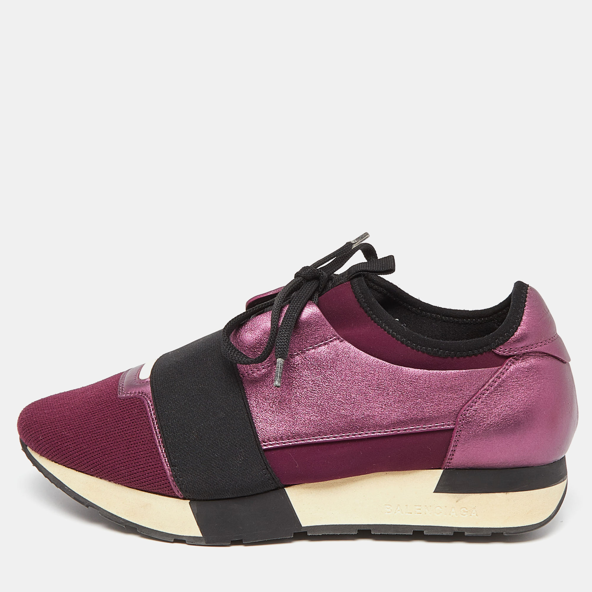 Balenciaga purple leather and neoprene race runner sneakers size 38