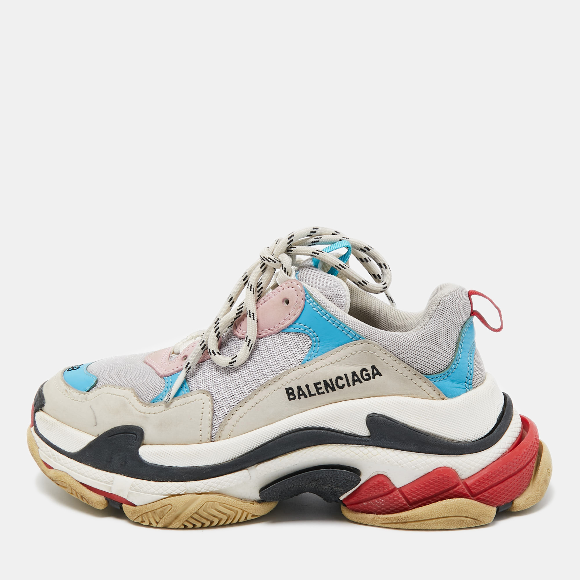 Balenciaga Multicolor Nubuck And Mesh Triple S Sneakers Size 38