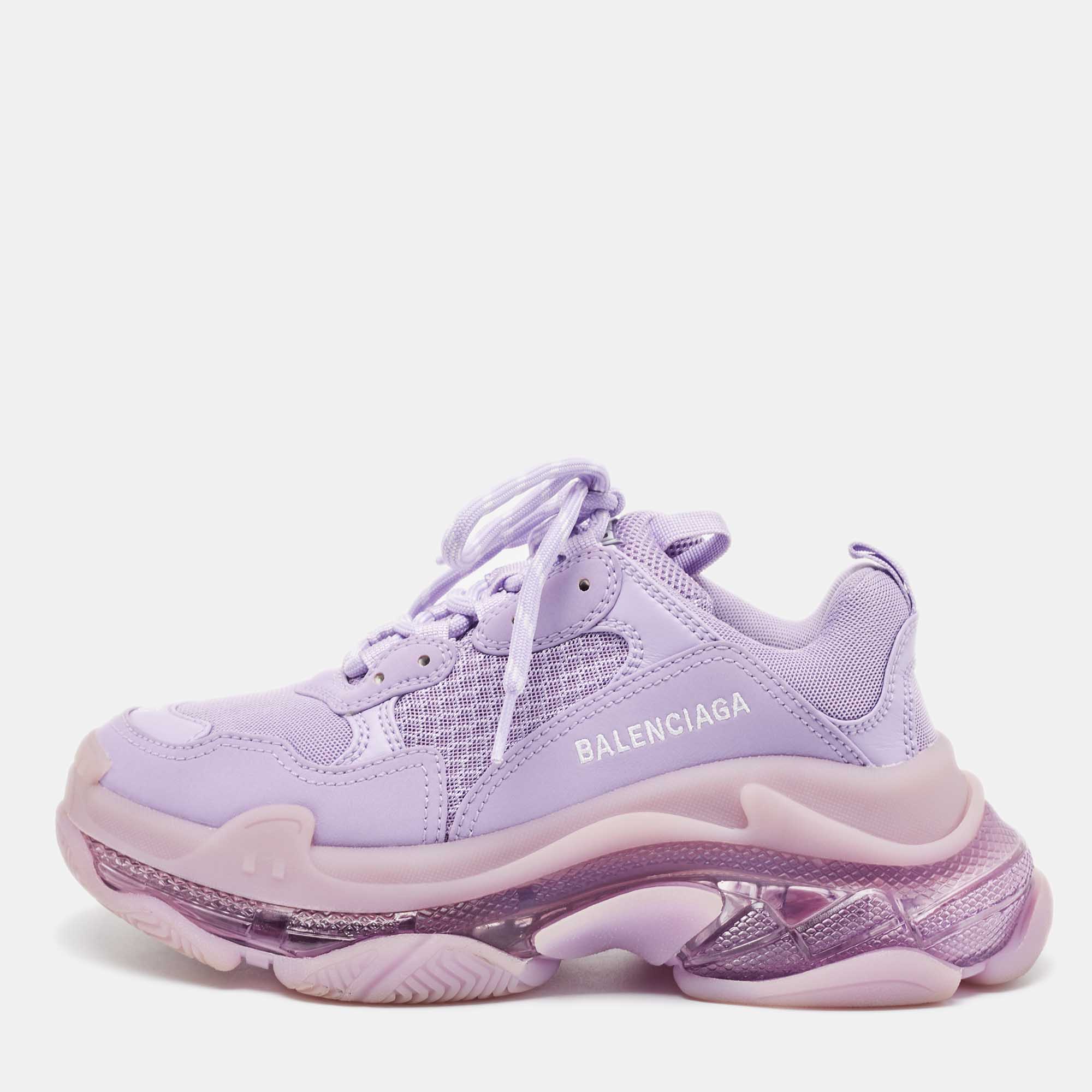 Balenciaga Purple Mesh And Leather Triple S Clear Sole Sneakers Size 37