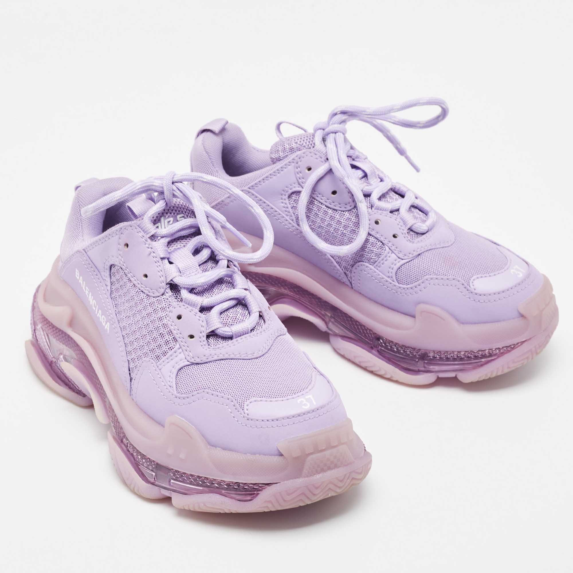 Balenciaga Purple Mesh And Leather Triple S Clear Sole Sneakers Size 37