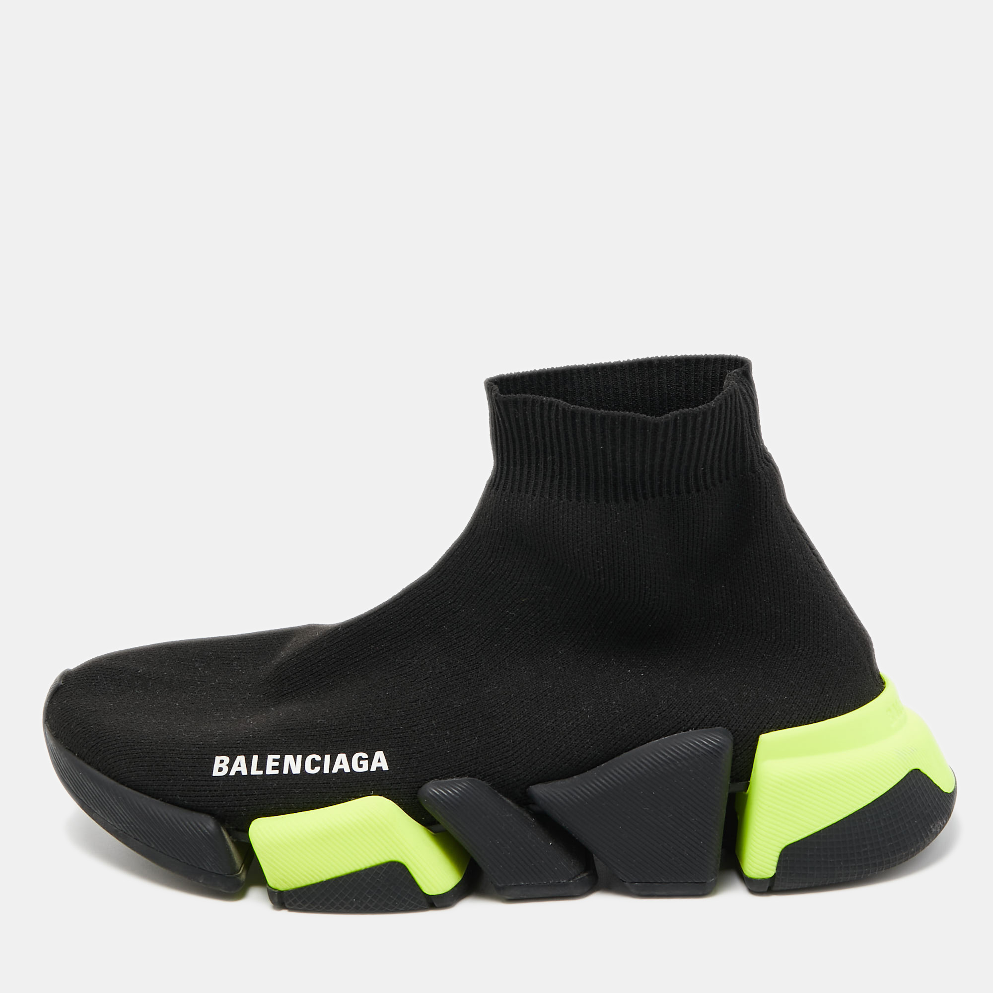Balenciaga Black Knit Fabric Speed 2.0 High Top Sneakers Size 37