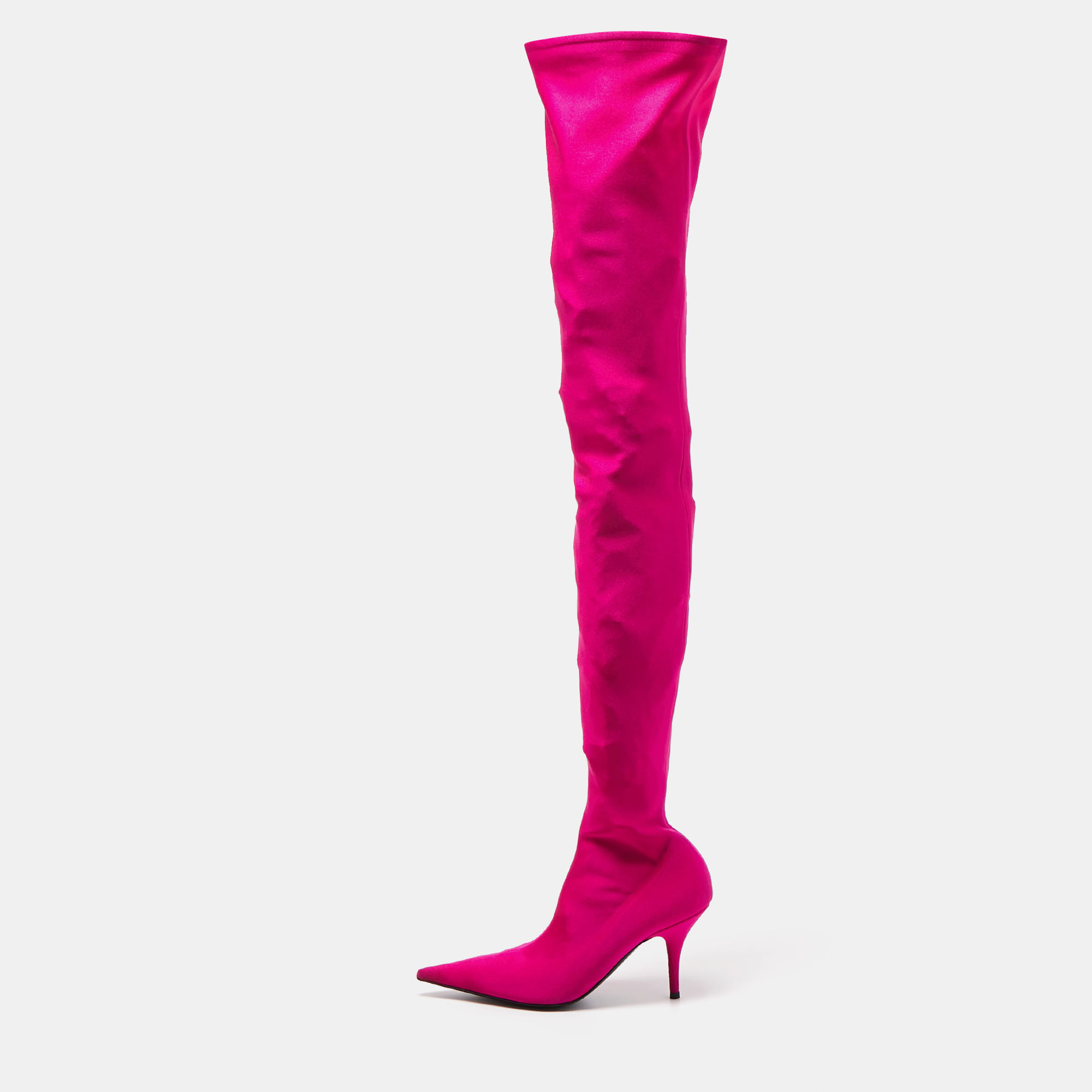 Balenciaga pink satin knife knee length boots size 38
