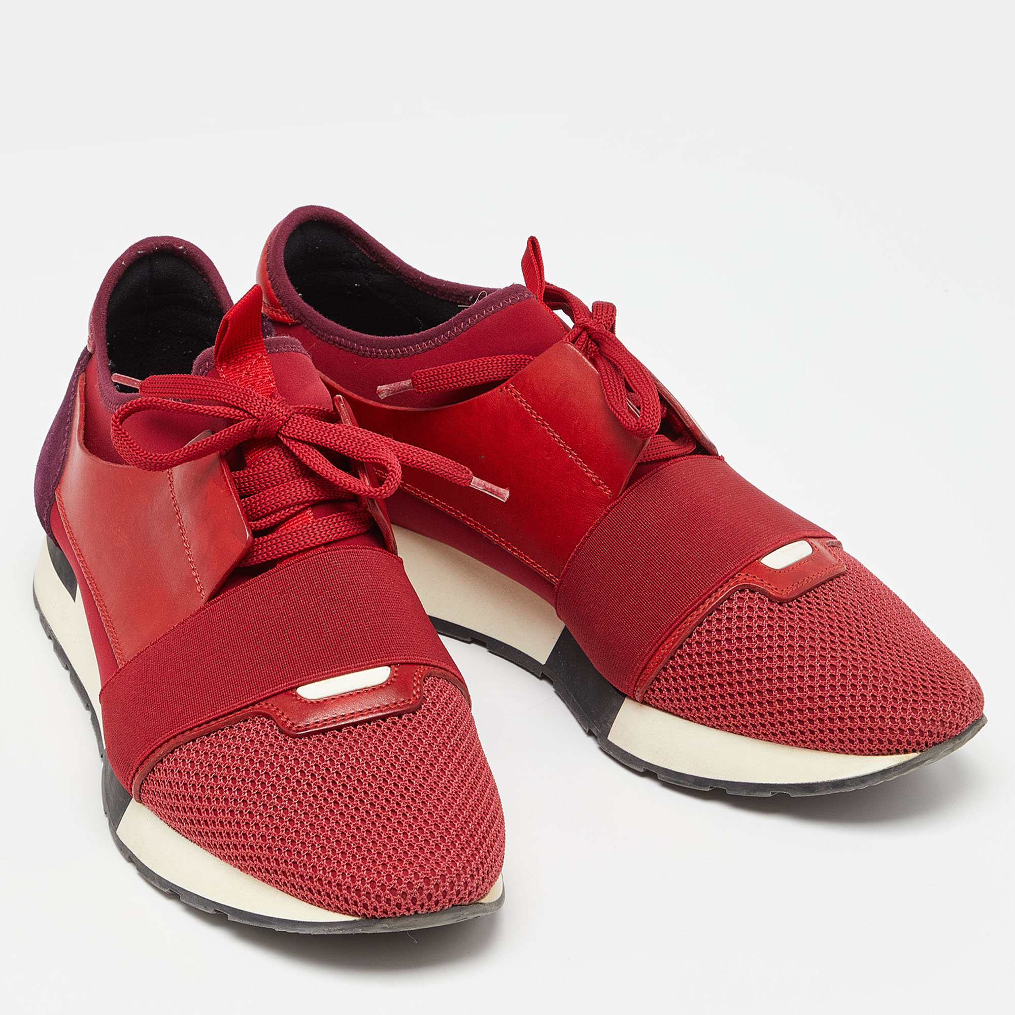 Balenciaga Red Mesh,Suede And Leather Race Runner Sneakers Size 41