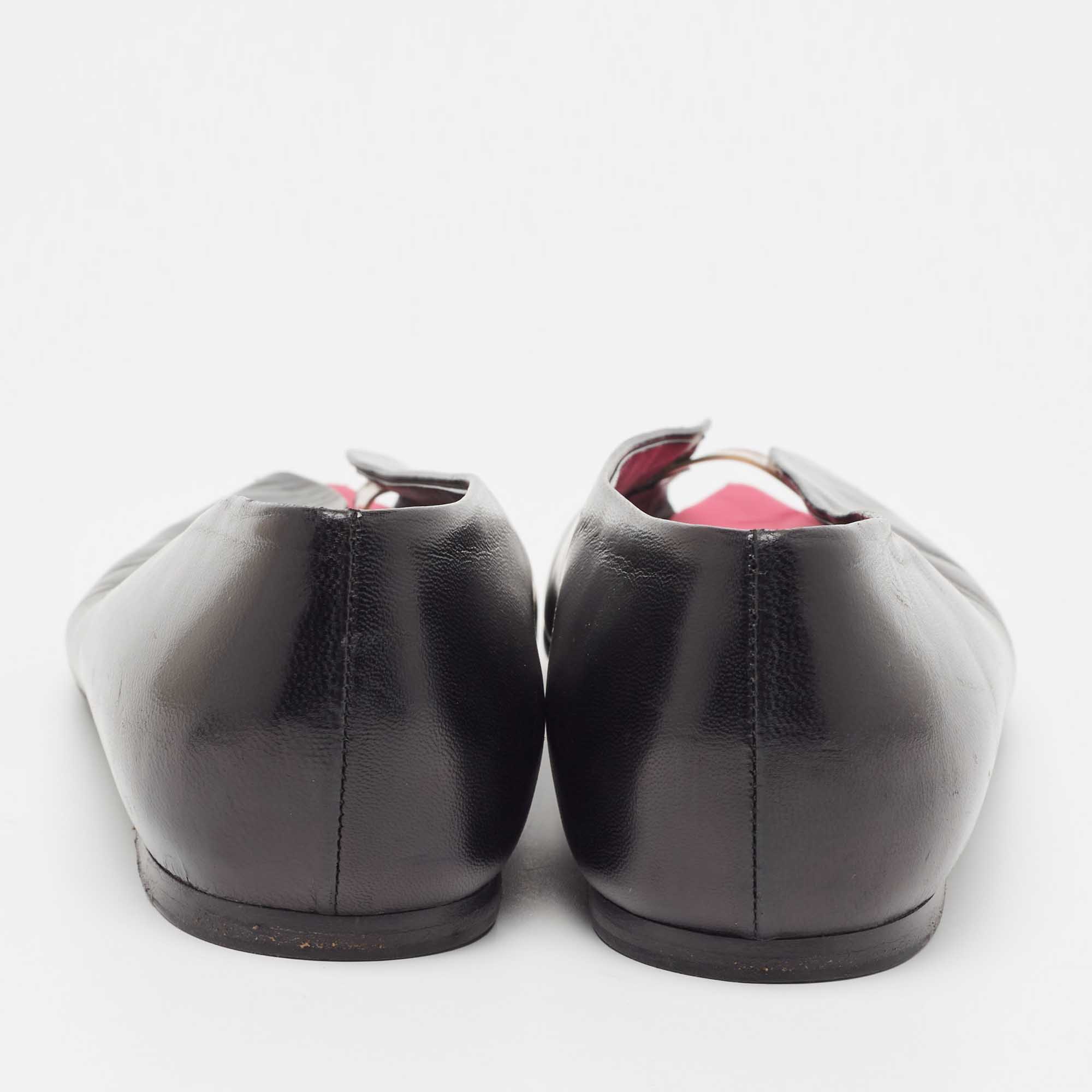 Balenciaga Black Leather Open Toe Ballet Flats Size 36.5
