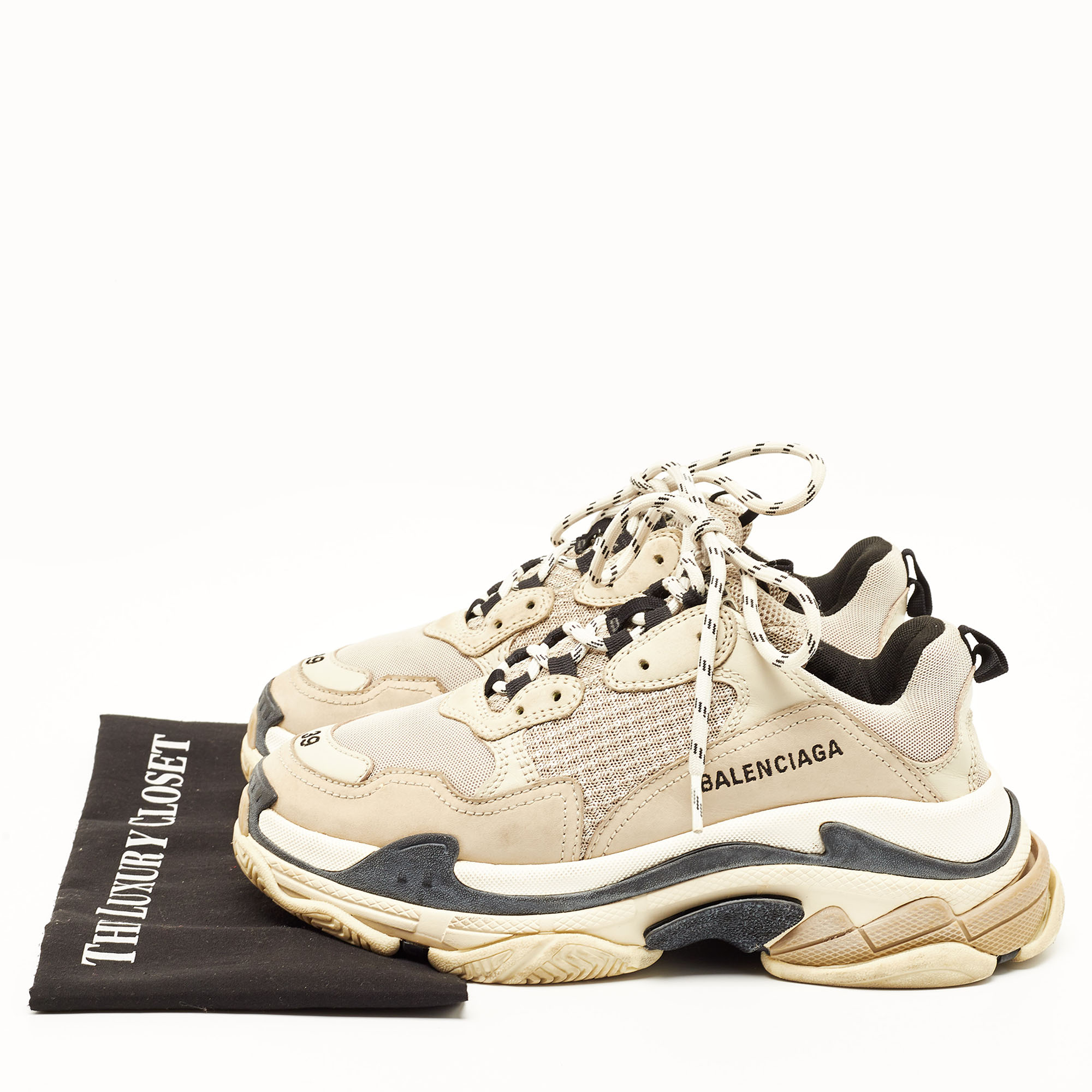 Balenciaga Grey Mesh And Leather Triple S Sneakers Size 39
