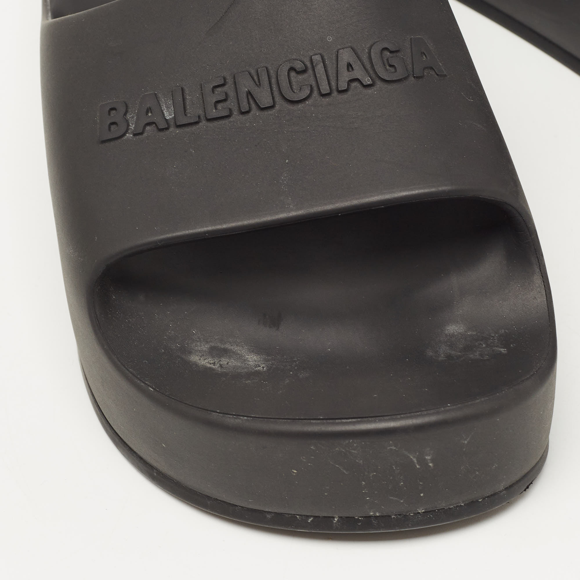 Balenciaga Black Rubber Pool Flat Slides Size 37