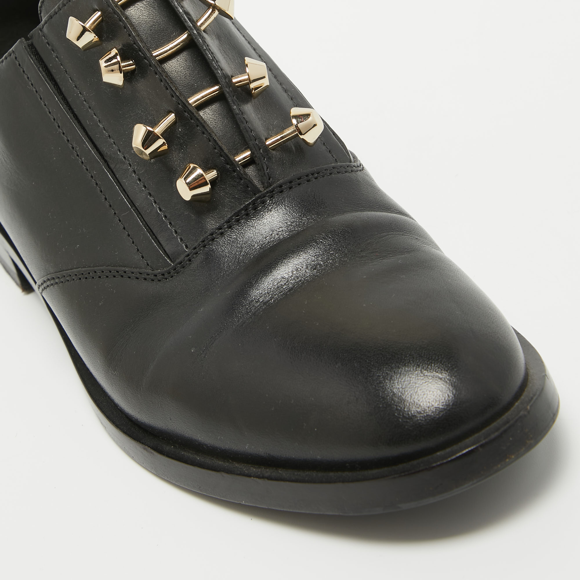 Balenciaga Black Leather Slip On Oxfords Size 39.5
