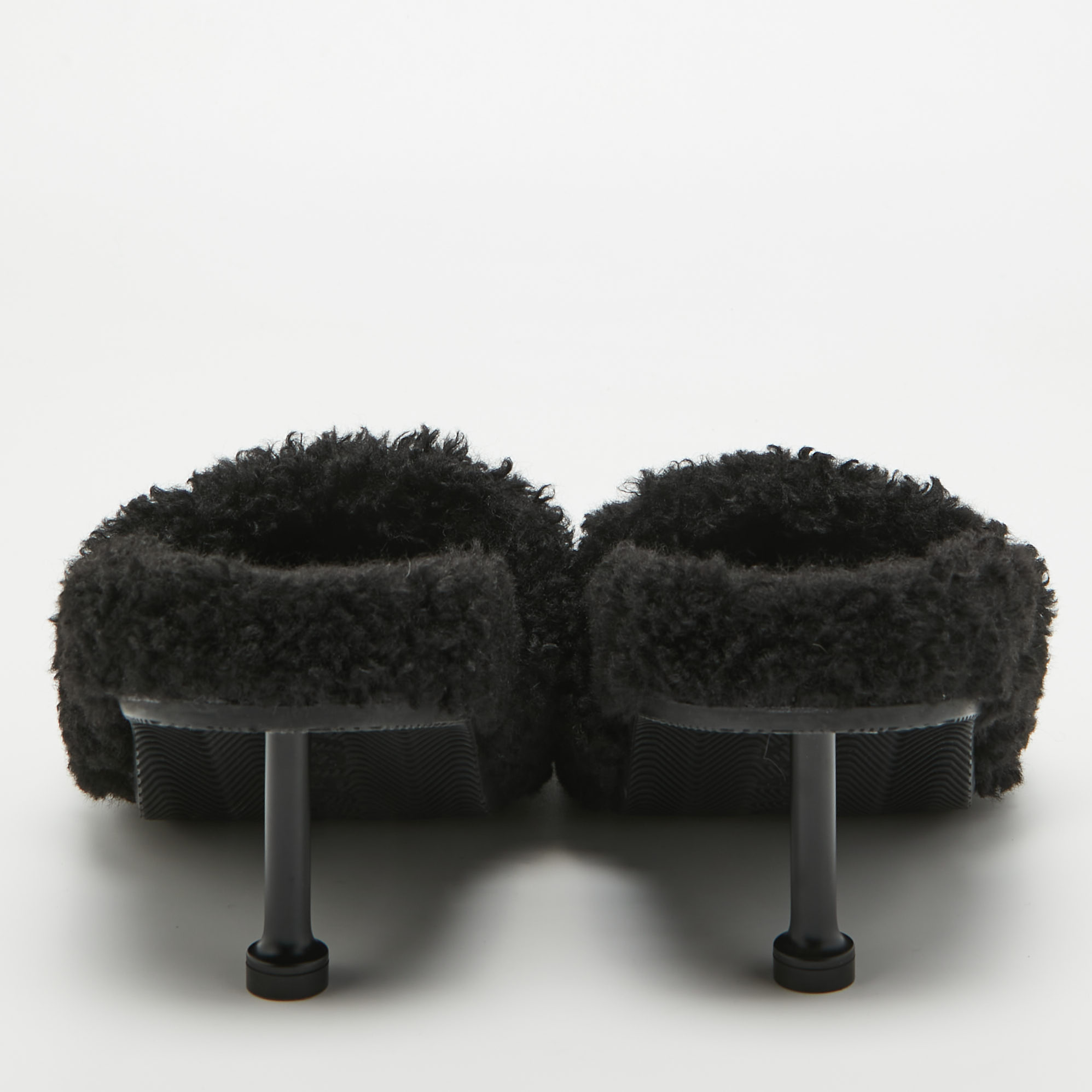 Balenciaga Black Faux Shearling Fur Furry Slide Sandals Size 36