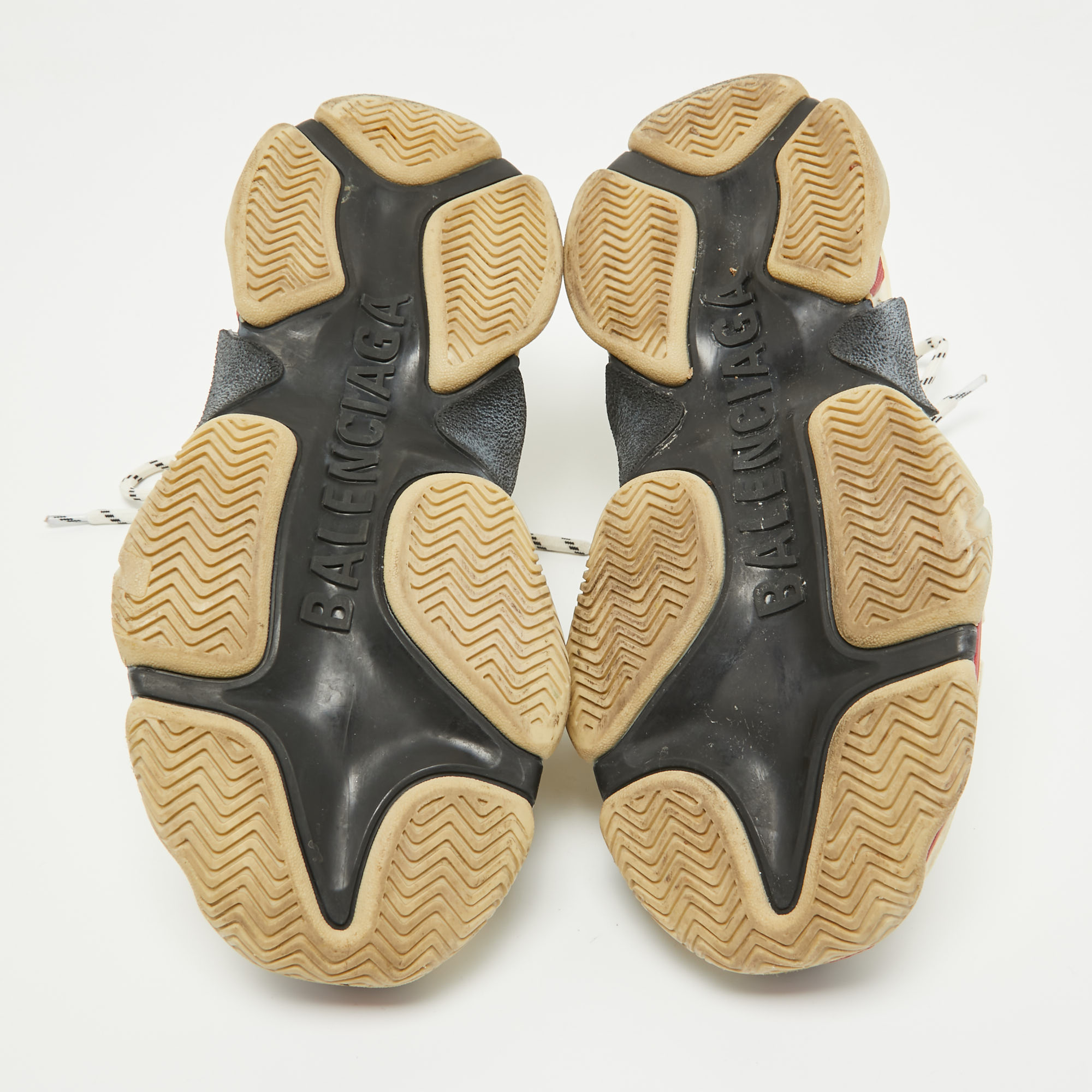 Balenciaga Cream/White Nubuck And Mesh Triple S Sneakers Size 39