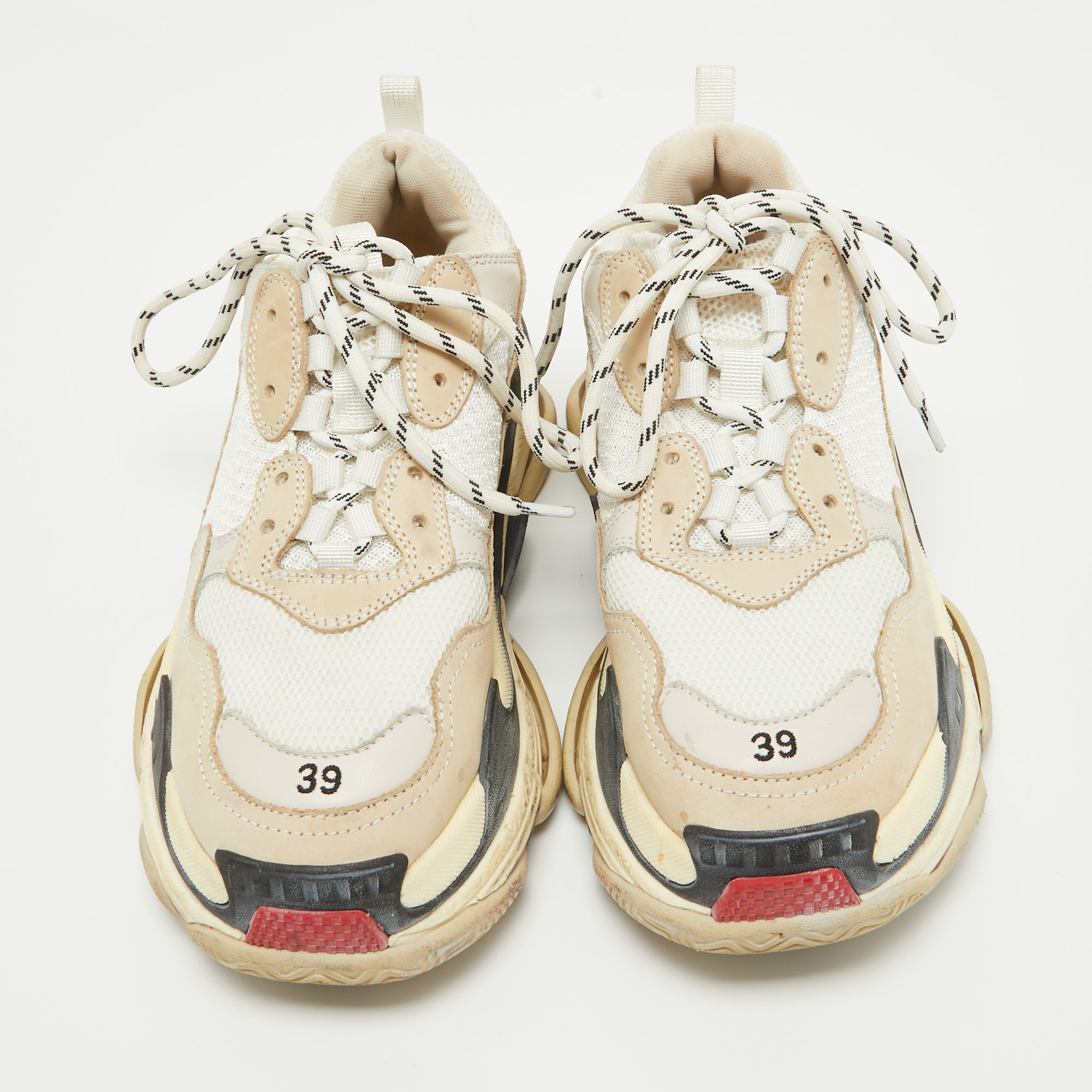 Balenciaga Cream/White Nubuck And Mesh Triple S Sneakers Size 39