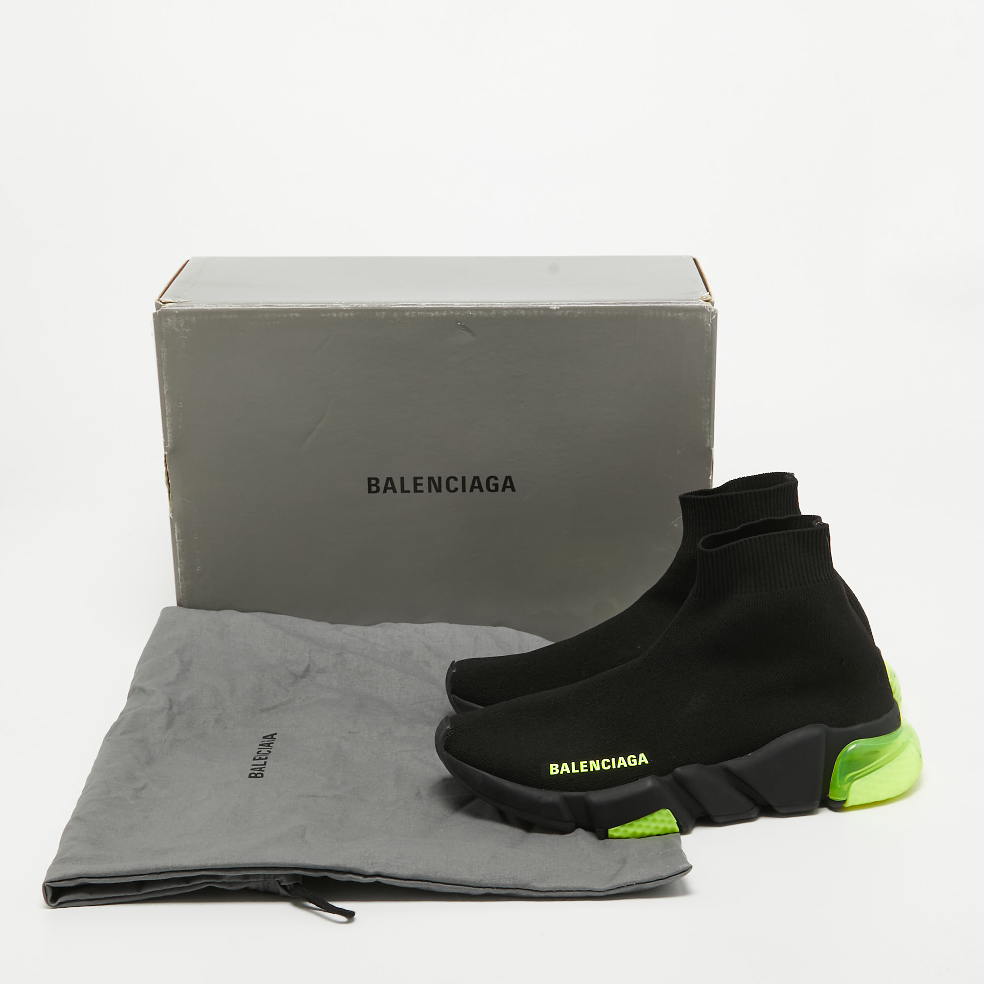 Balenciaga Black Knit Fabric Speed Trainer High Top Sneakers Size 36