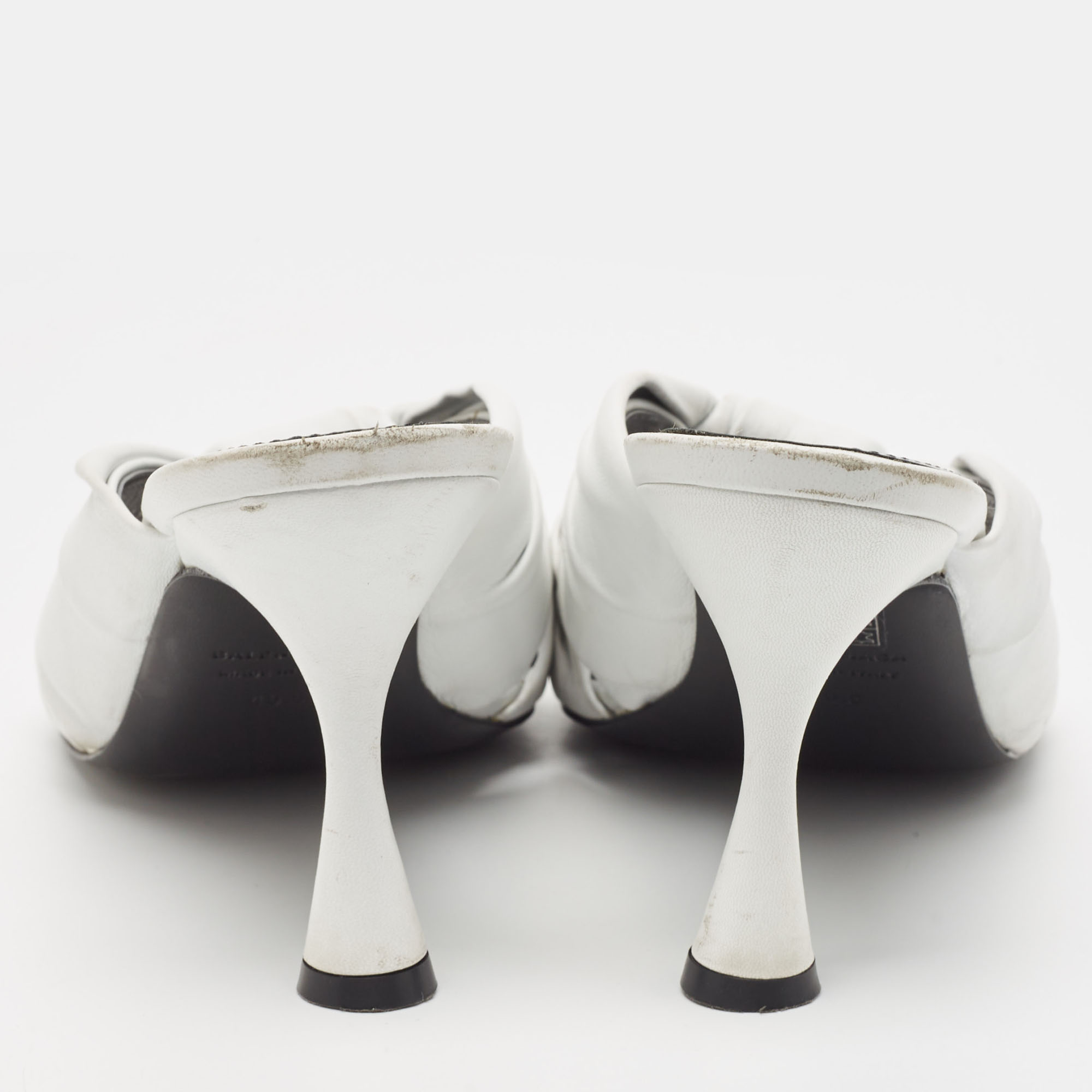 Balenciaga White Leather Knot Open Toe Slide Sandals Size 40.5