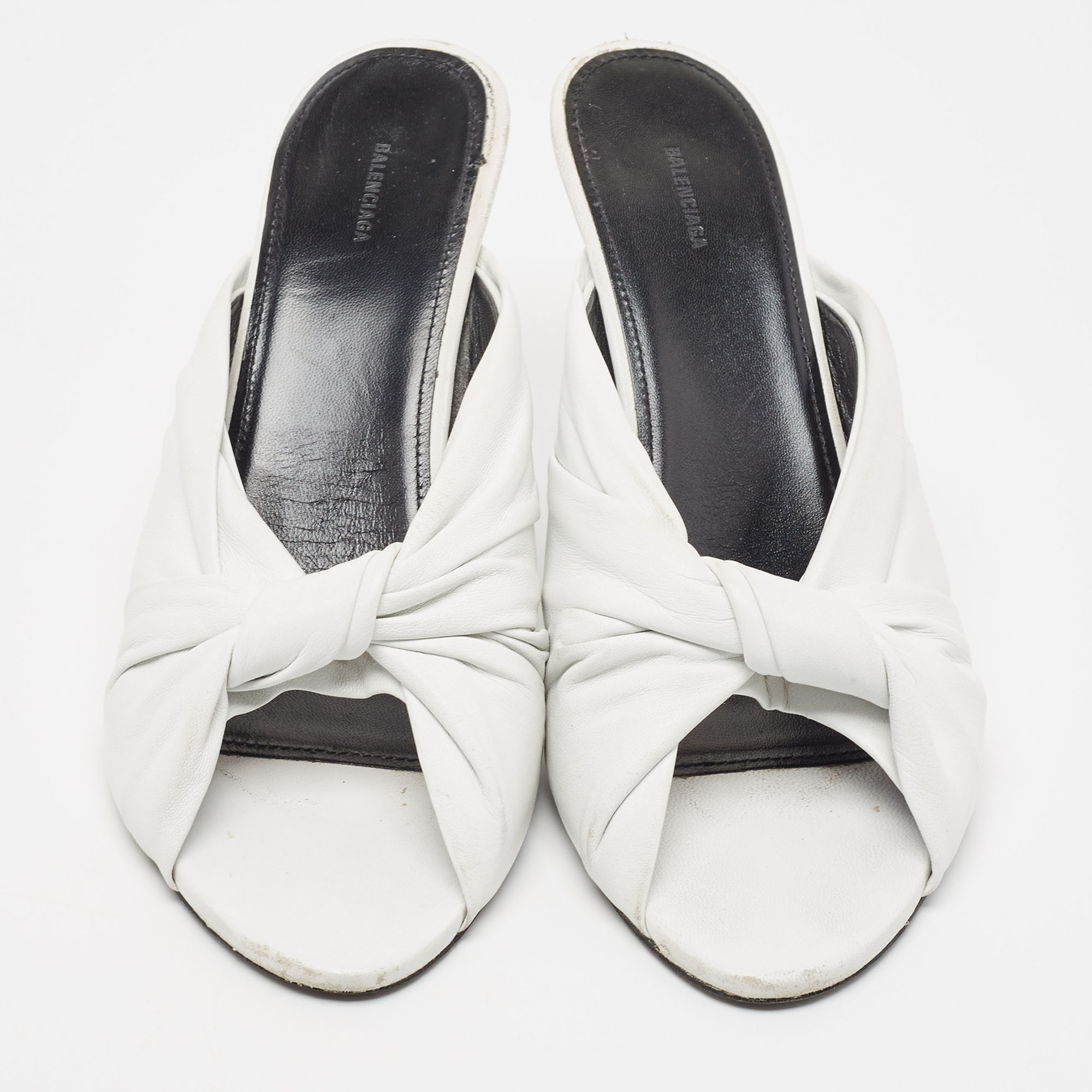 Balenciaga White Leather Knot Open Toe Slide Sandals Size 40.5